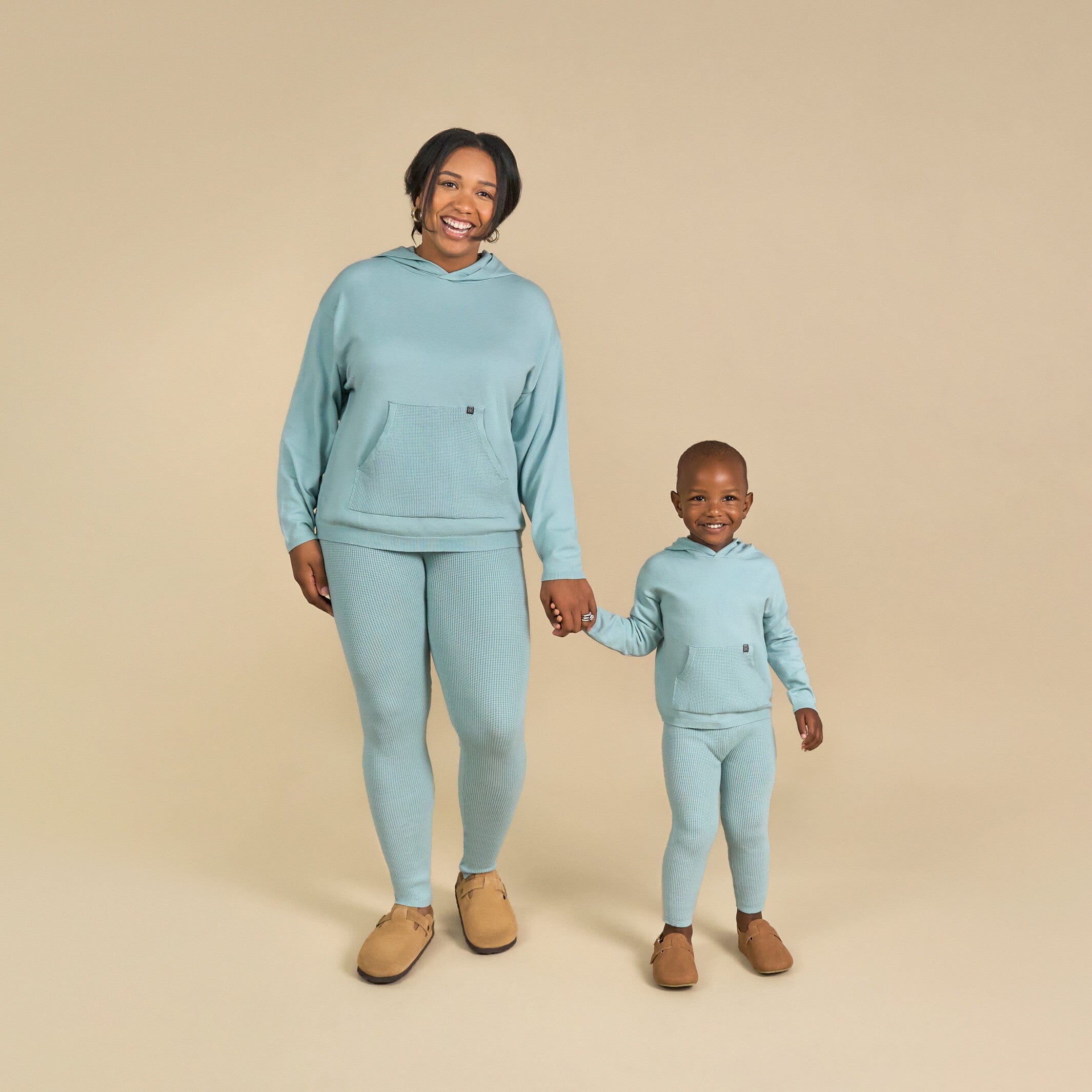 2-Piece Infant & Toddler Medium Sky Hooded Waffle Top and Legging Viscose Set - Image 2