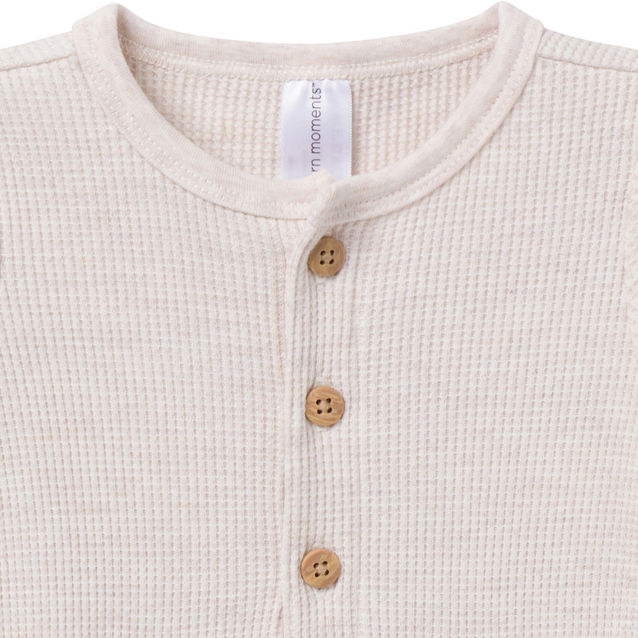 Baby Neutral Oatmeal Heather Kangaroo Pocket Waffle Romper - Image 2