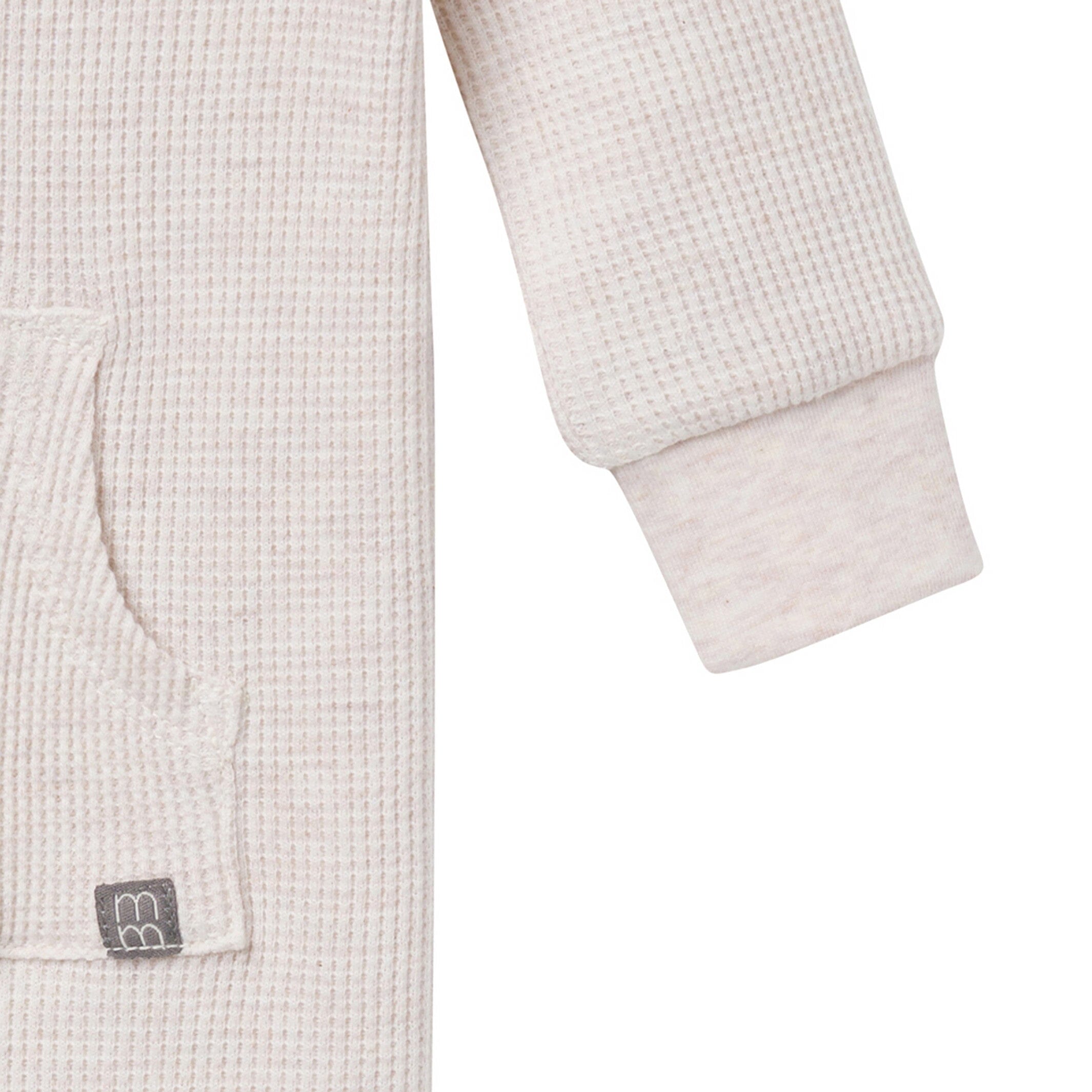 Baby Neutral Oatmeal Heather Kangaroo Pocket Waffle Romper - Image 3