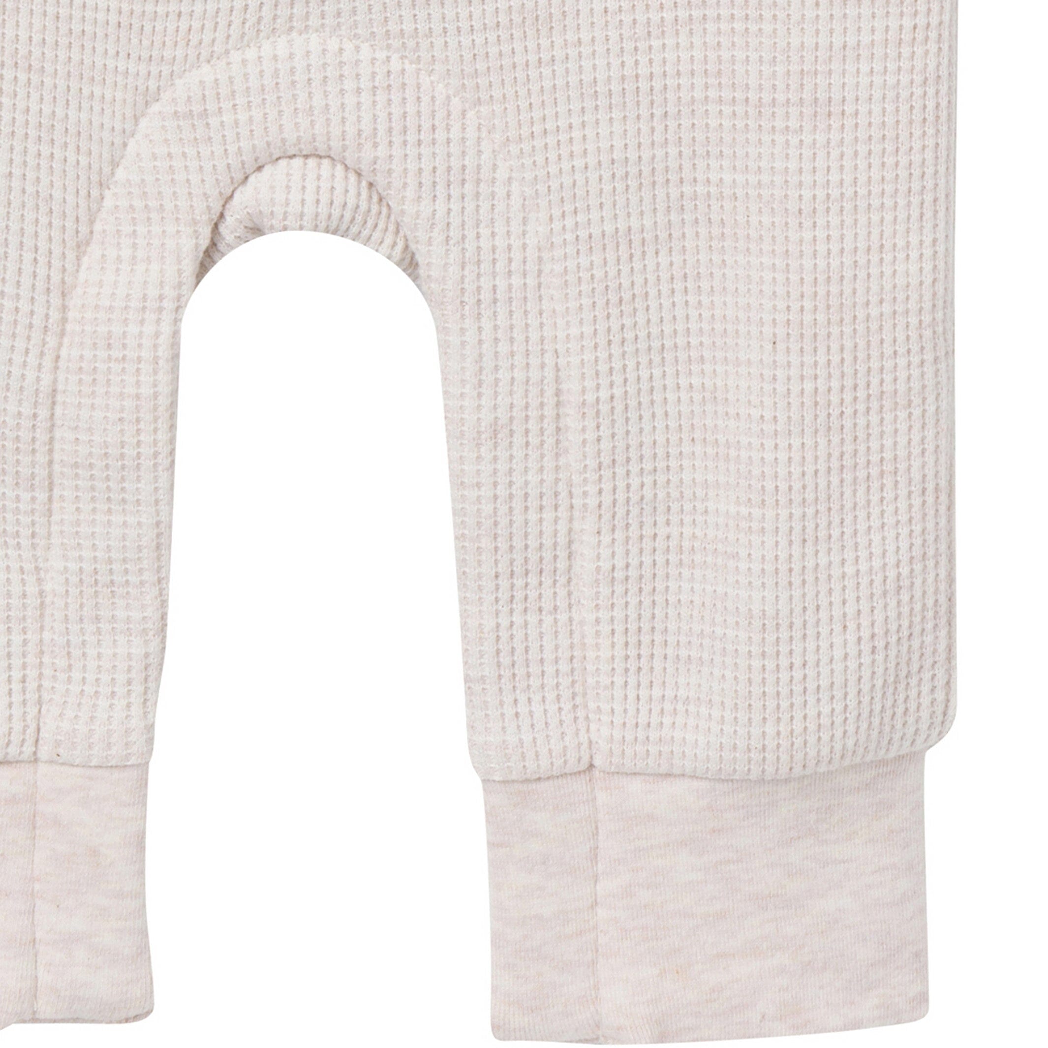 Baby Neutral Oatmeal Heather Kangaroo Pocket Waffle Romper - Image 5