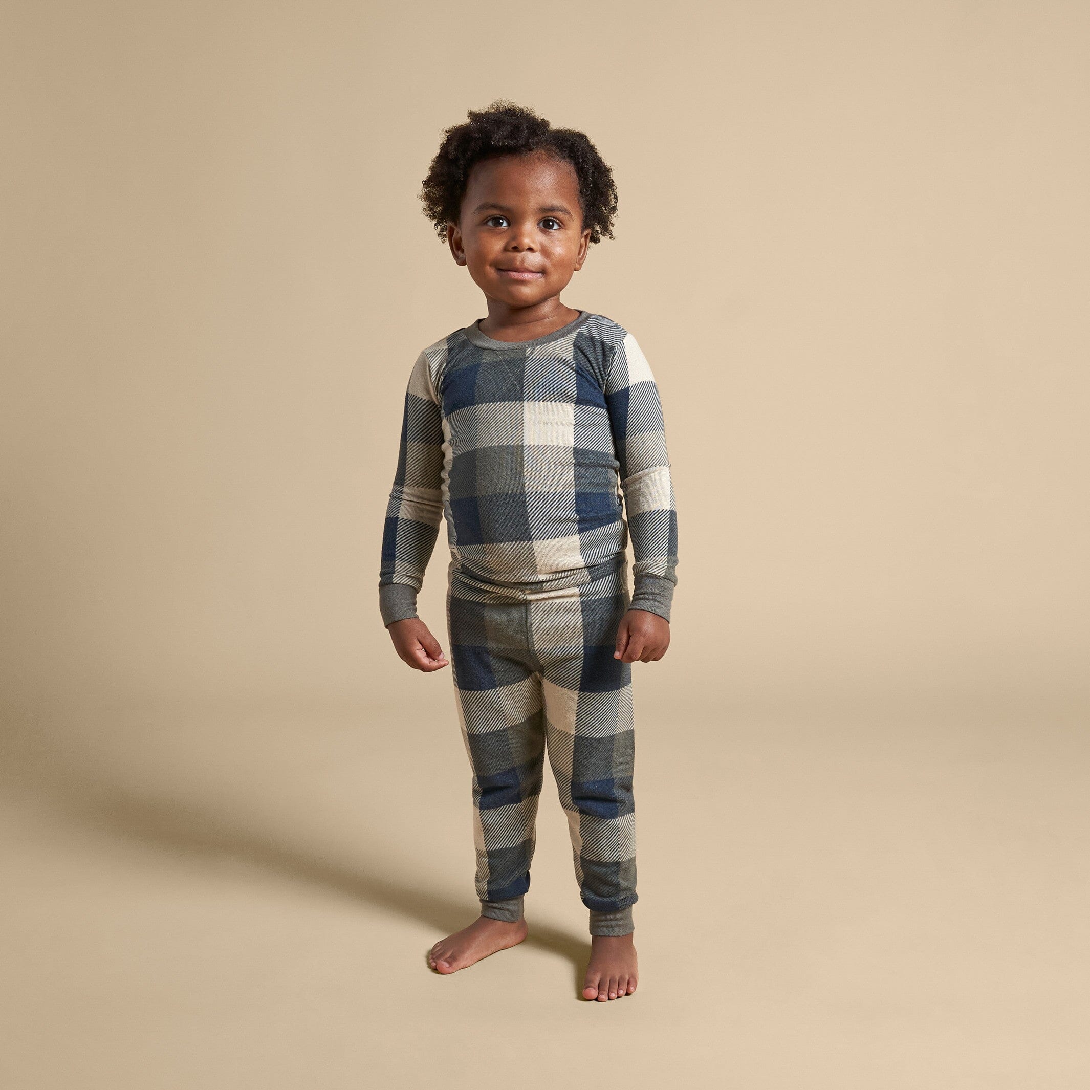 2-Piece Infant & Toddler Boys Dark Green Plaid Hacci Pajama Set - Image 2