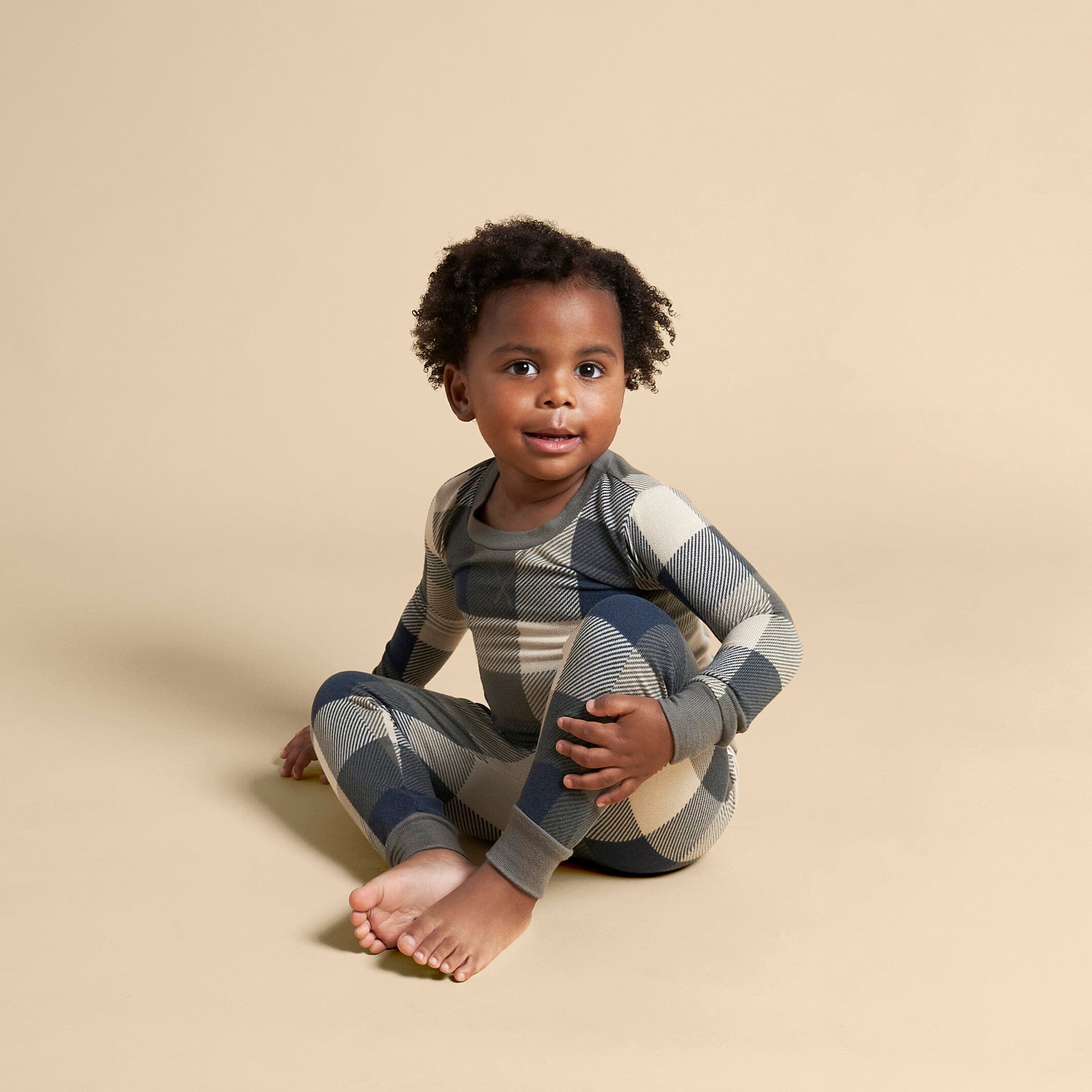 2-Piece Infant & Toddler Boys Dark Green Plaid Hacci Pajama Set - Image 3
