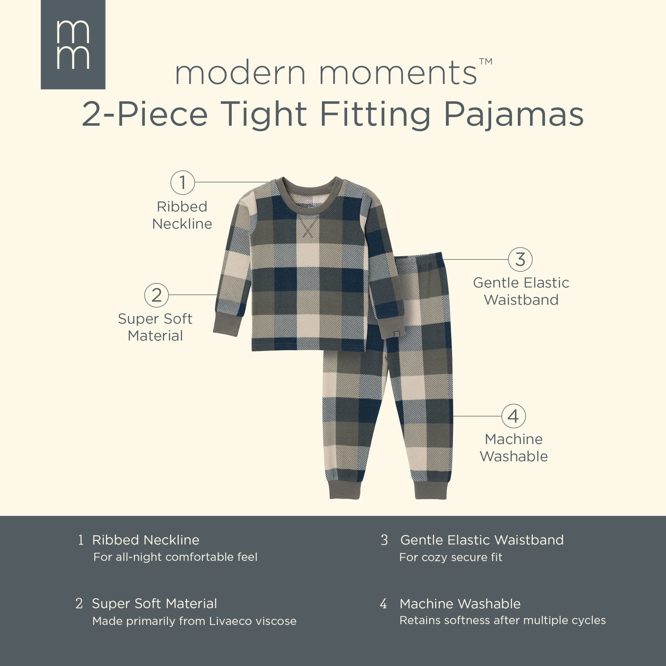 2-Piece Infant & Toddler Boys Dark Green Plaid Hacci Pajama Set - Image 9