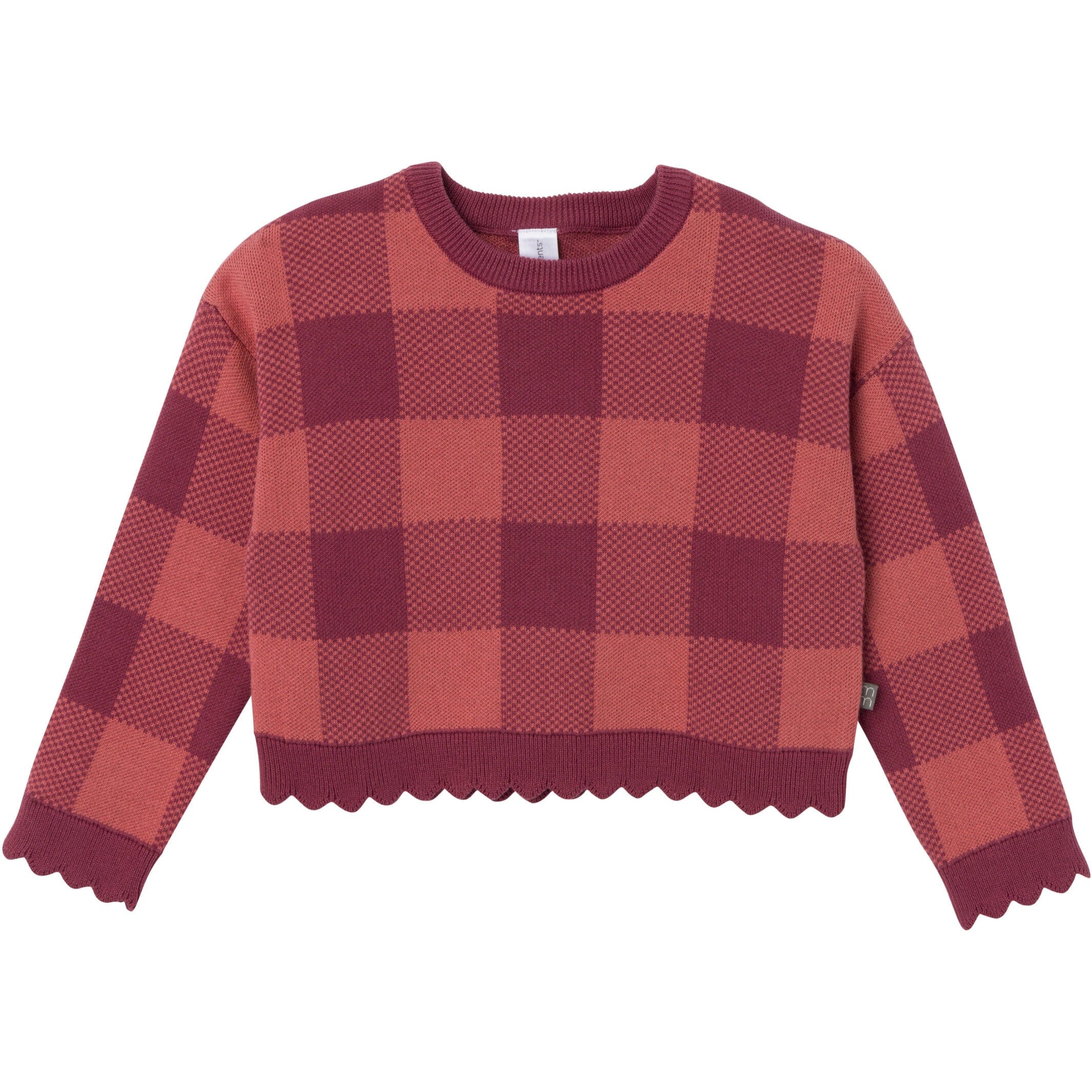 2-Piece Infant & Toddler Girls Dark Rose Large Check Sweater and Pant Set - Image 4