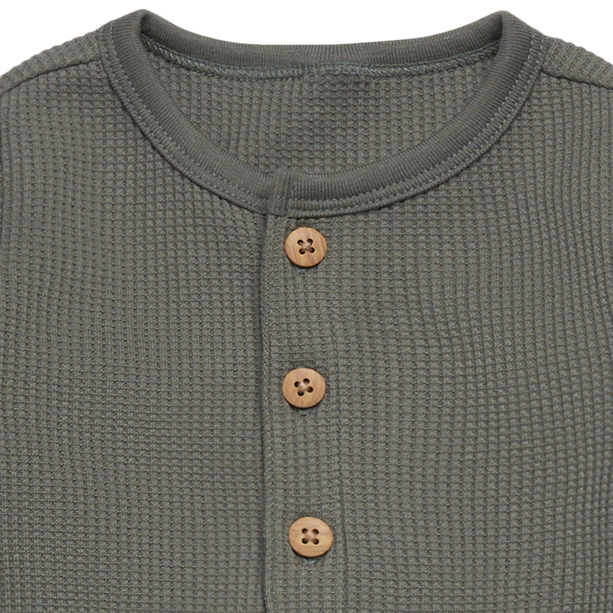 Baby Boys Dark Green Kangaroo Pocket Waffle Romper - Image 2