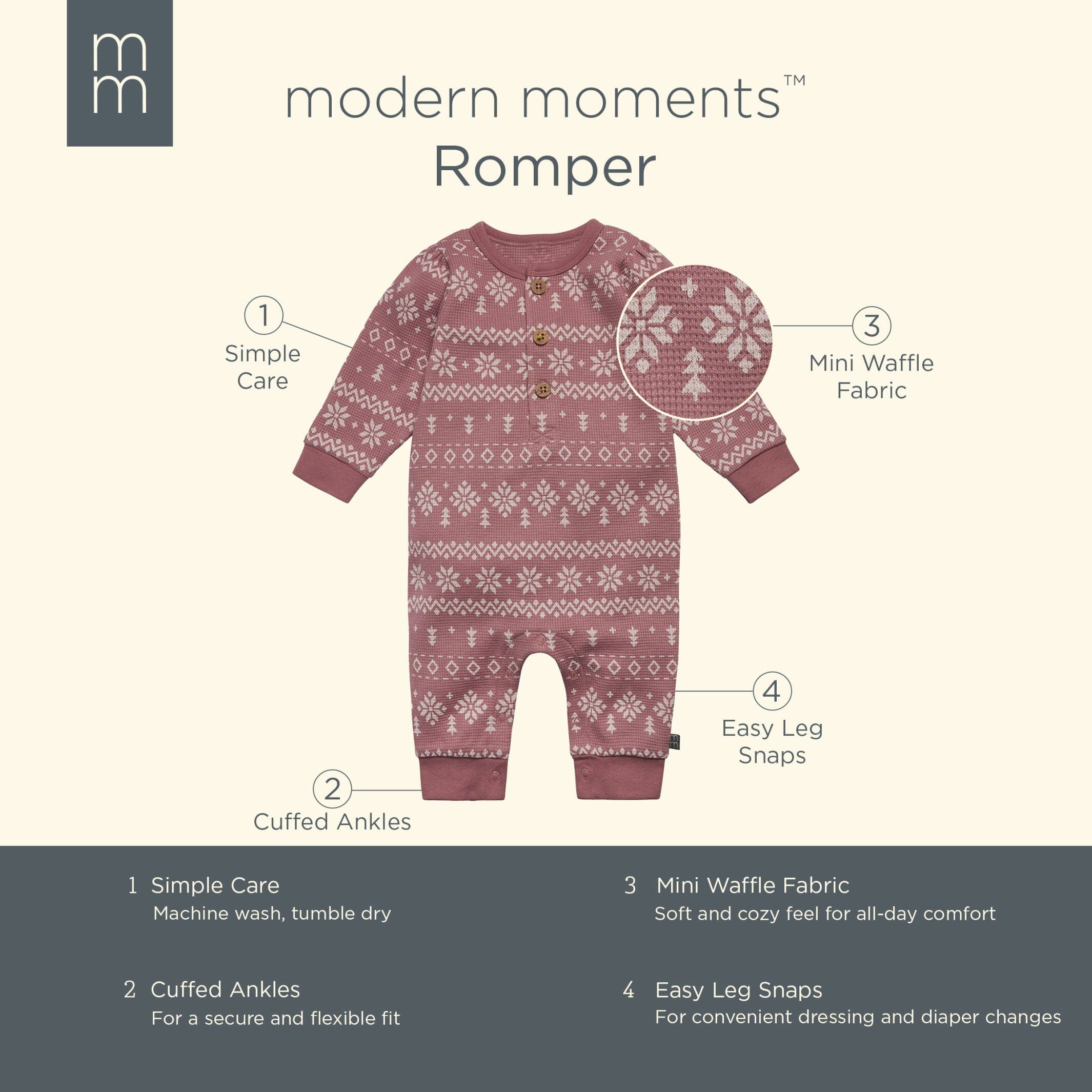 Baby Girls Rose Fair Isle Waffle Romper - Image 7