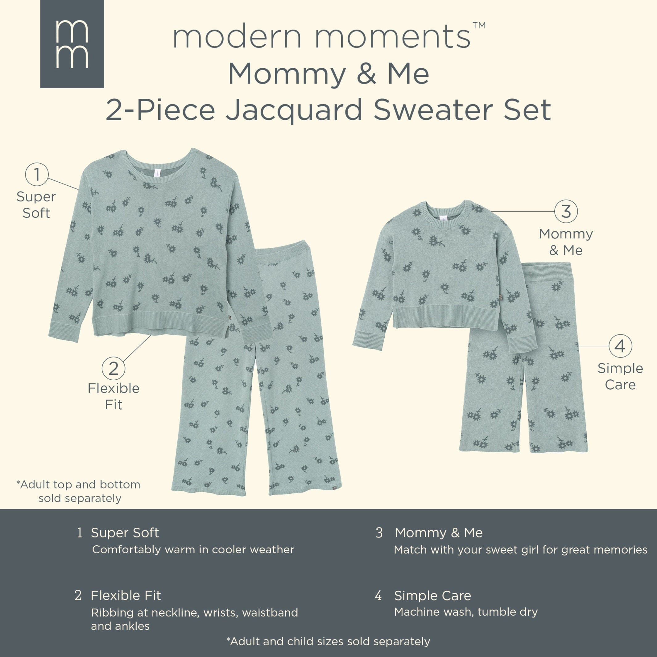 2-Piece Infant & Toddler Girls Medium Sky Daisies Jacquard Sweater Set - Image 9