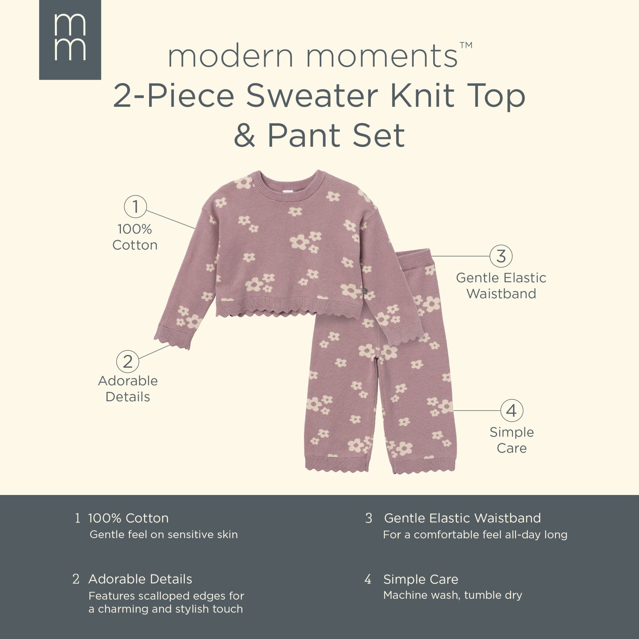 2-Piece Infant & Toddler Girls Medium Lilac Cluster Jacquard Sweater and Pant Set - Image 9