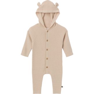 Baby Neutral Beige Hooded Viscose Sweater Romper