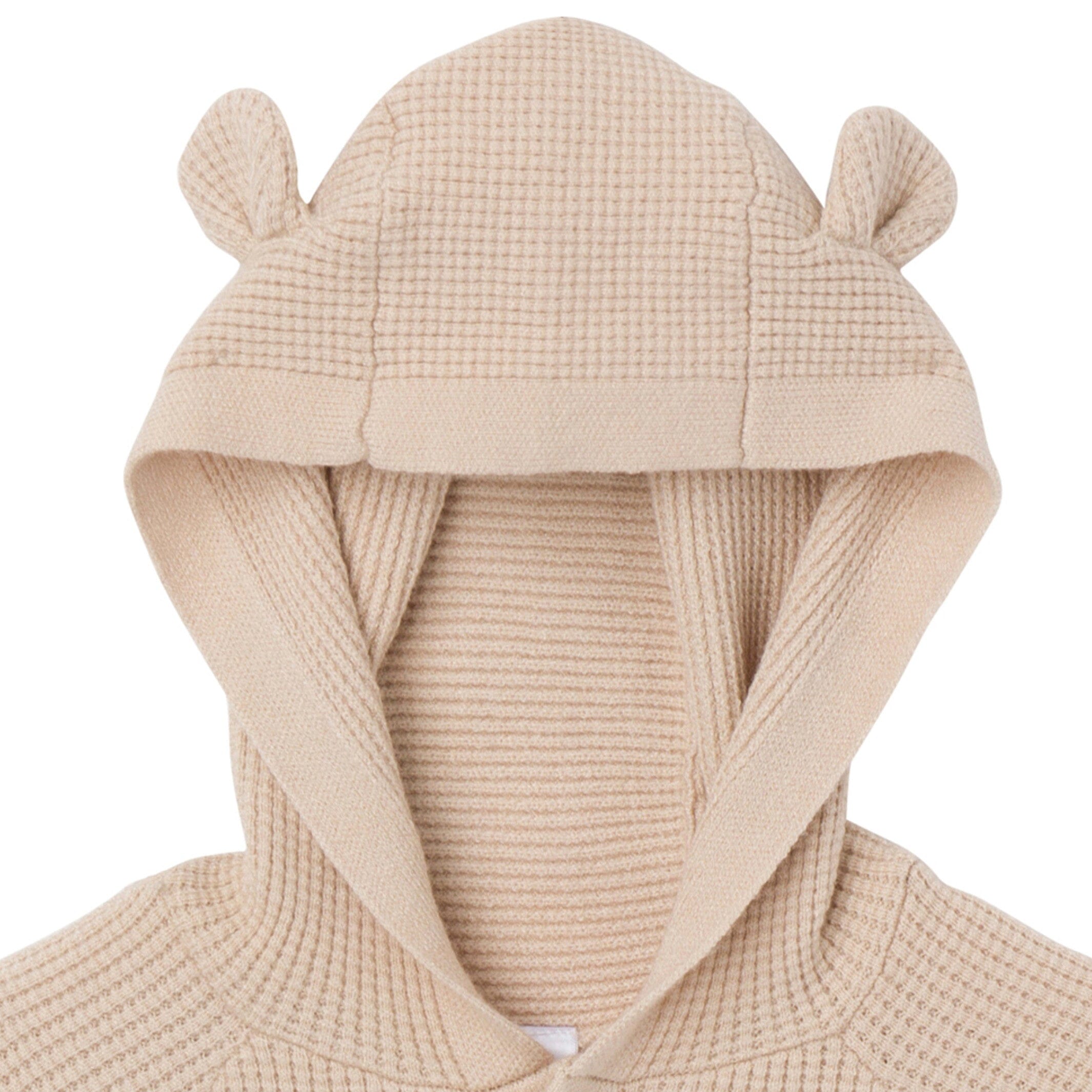 Baby Neutral Beige Hooded Viscose Sweater Romper - Image 3