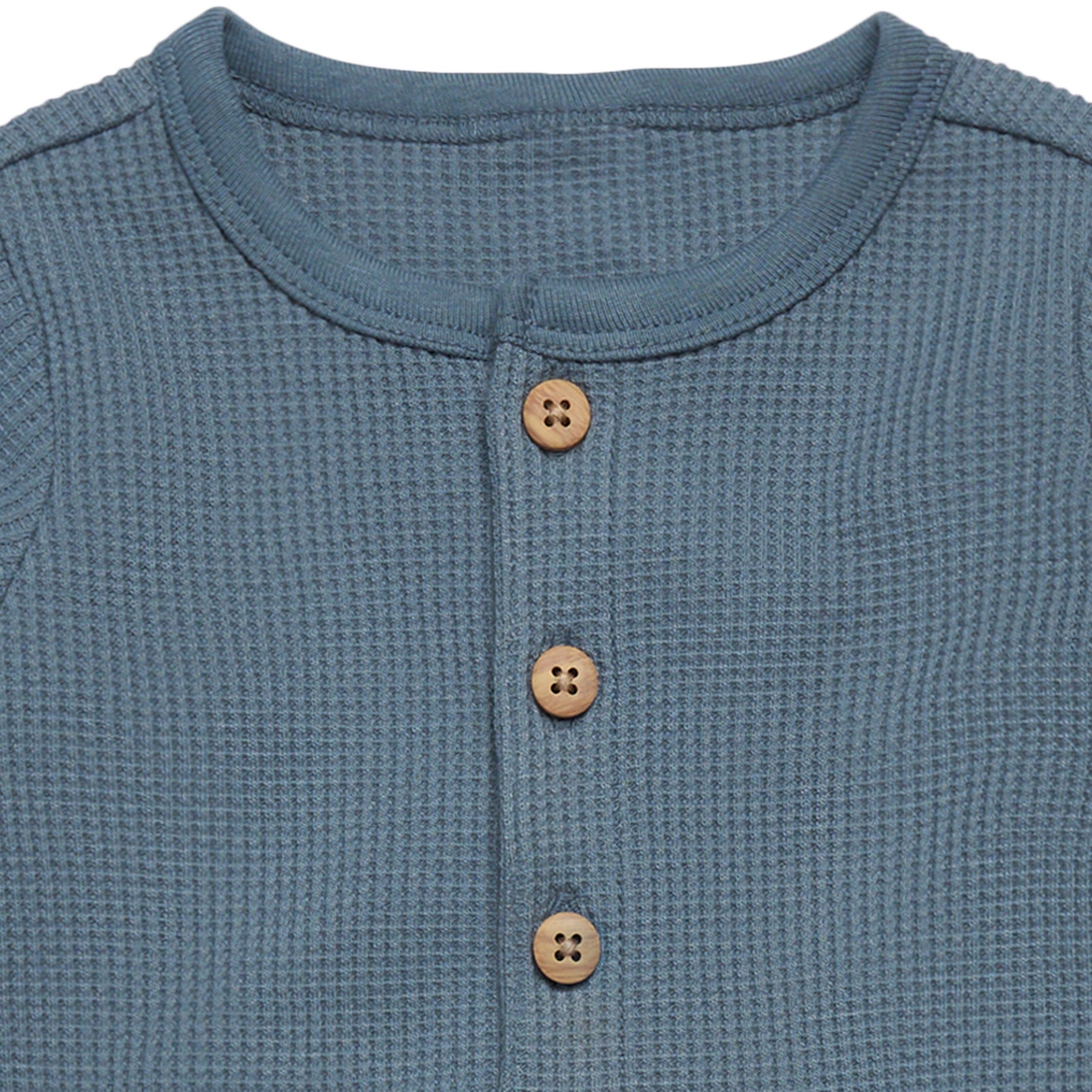 Baby Boys Medium Blue Kangaroo Pocket Waffle Romper - Image 4