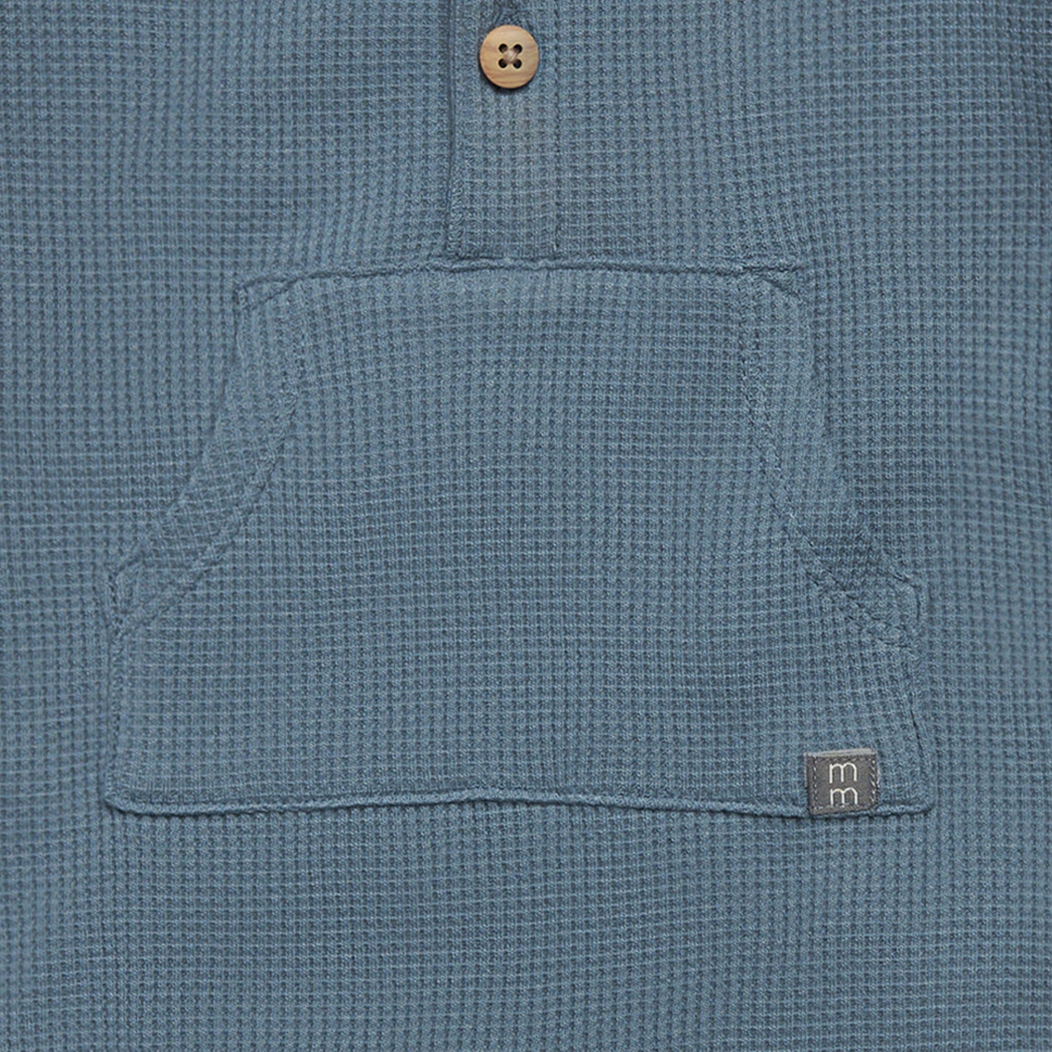 Baby Boys Medium Blue Kangaroo Pocket Waffle Romper - Image 5