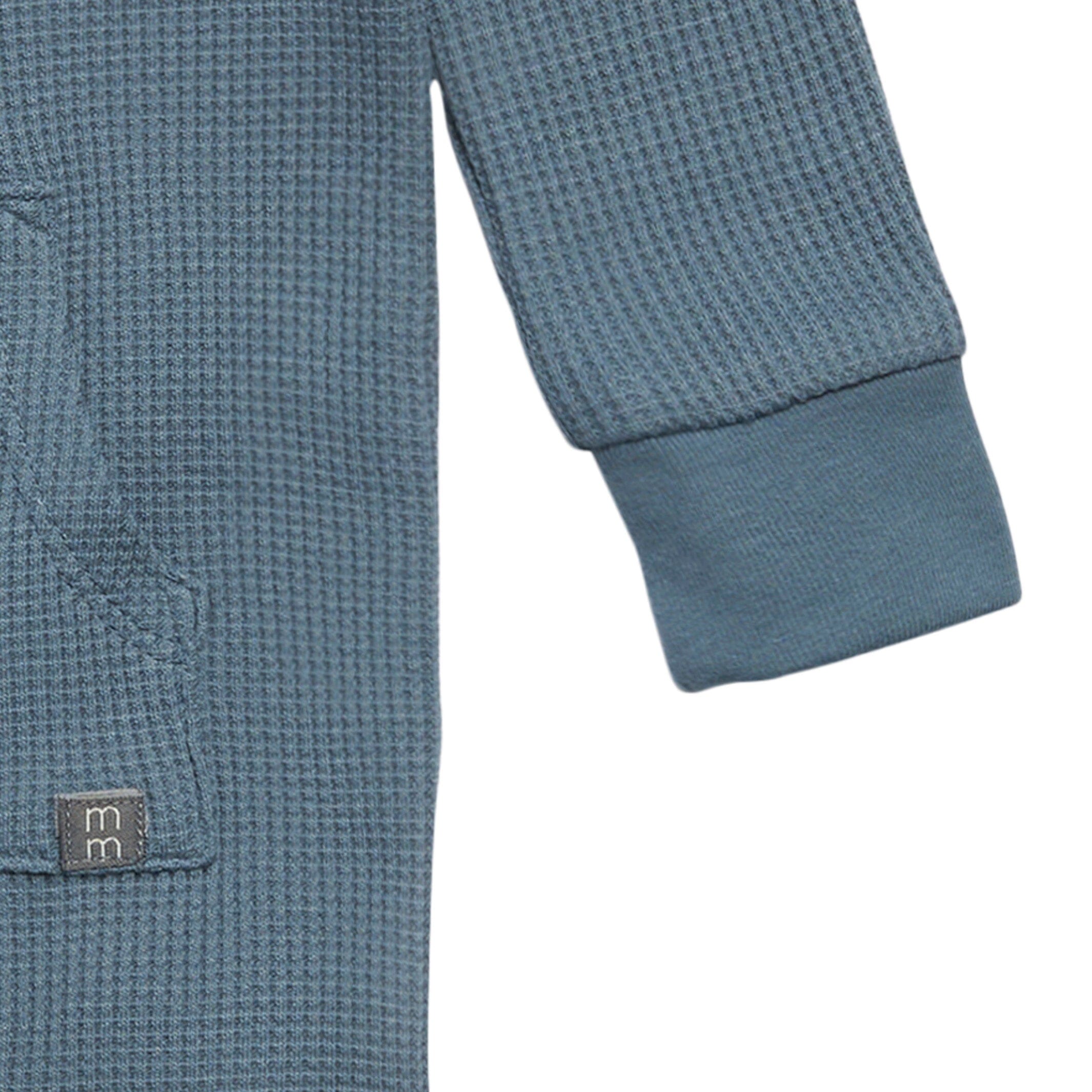 Baby Boys Medium Blue Kangaroo Pocket Waffle Romper - Image 6