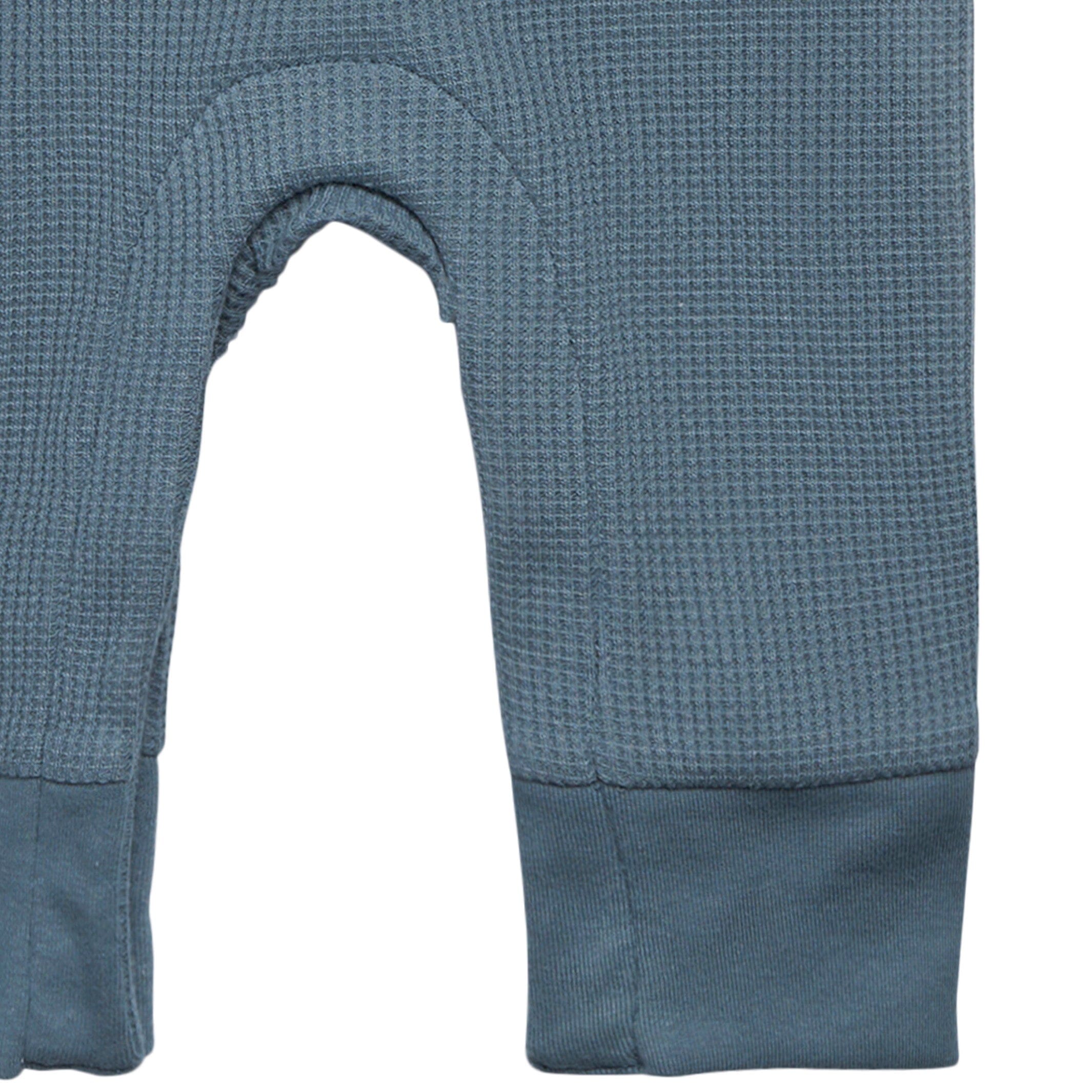 Baby Boys Medium Blue Kangaroo Pocket Waffle Romper - Image 7