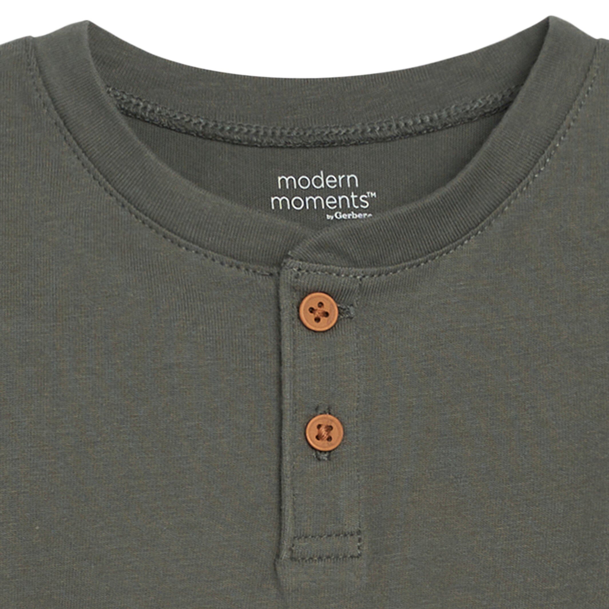 2-Piece Infant & Toddler Boys Dark Green Henley Shirt and Pant Set - Image 6