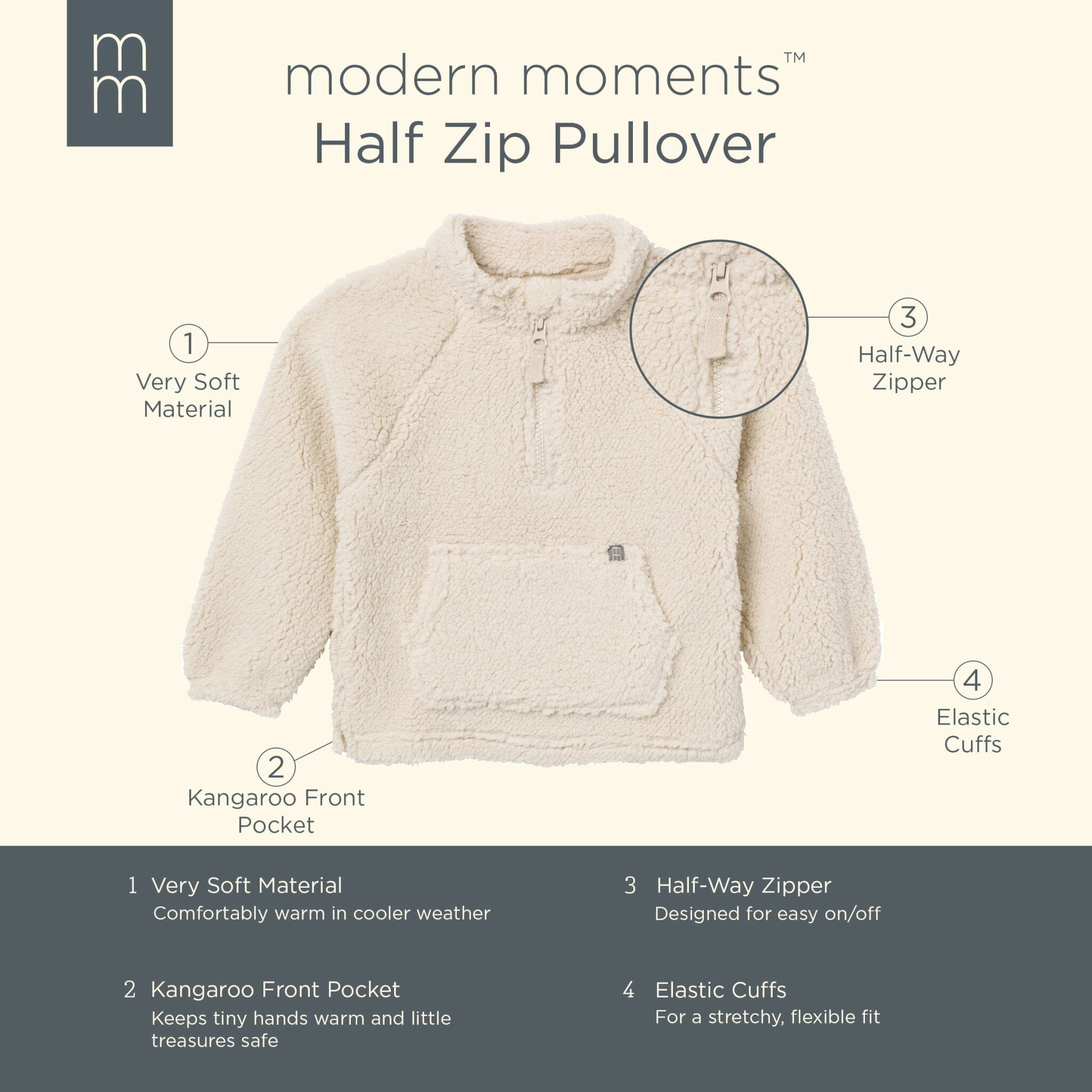 Embroidered Infant & Toddler Boys Light Beige Half-Zip Pullover - Image 6