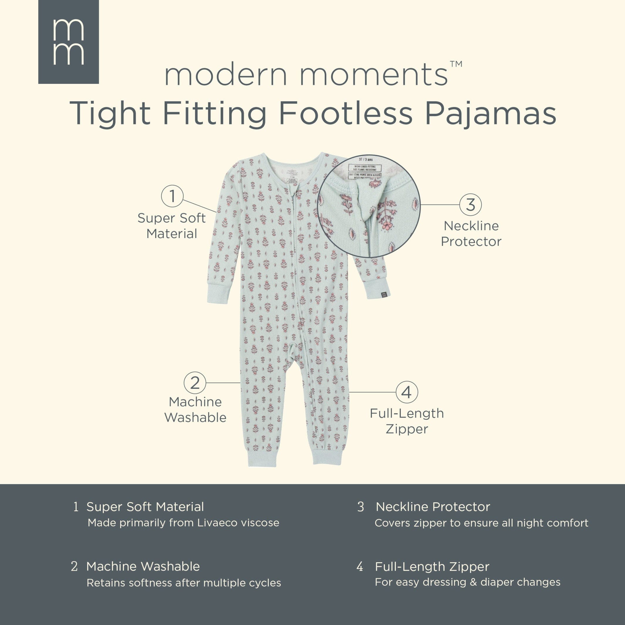 Baby & Toddler Girls Light Green Fleur Hacci Footless Pajamas - Image 8