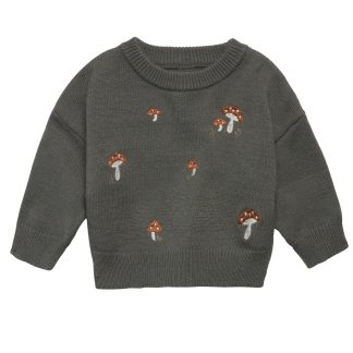 Baby Boys Dark Green Embroidered Mushrooms Viscose Sweater