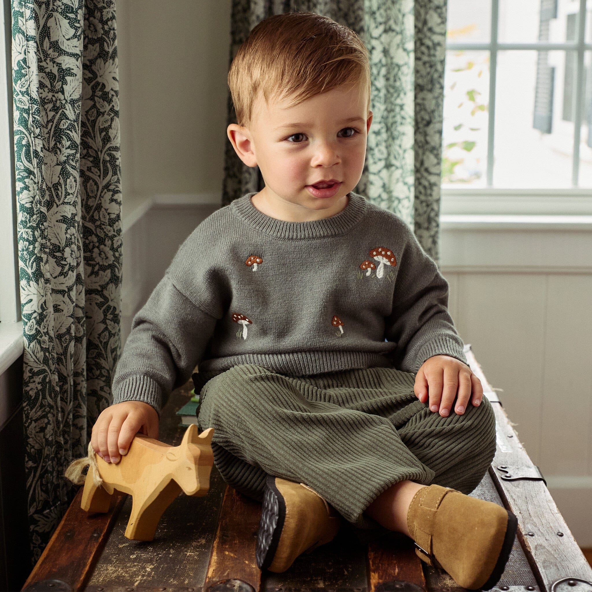 Baby Boys Dark Green Embroidered Mushrooms Viscose Sweater - Image 3