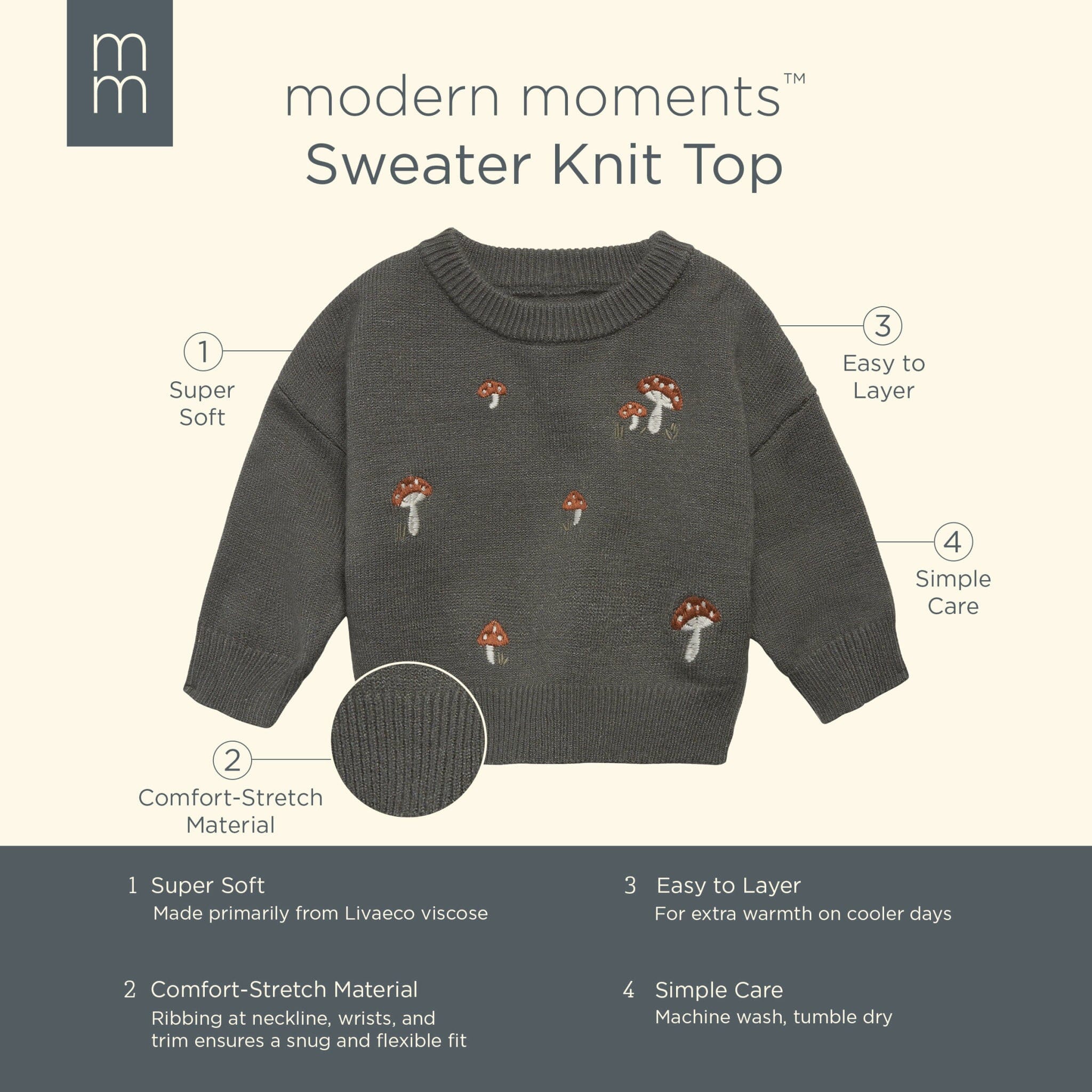 Baby Boys Dark Green Embroidered Mushrooms Viscose Sweater - Image 7