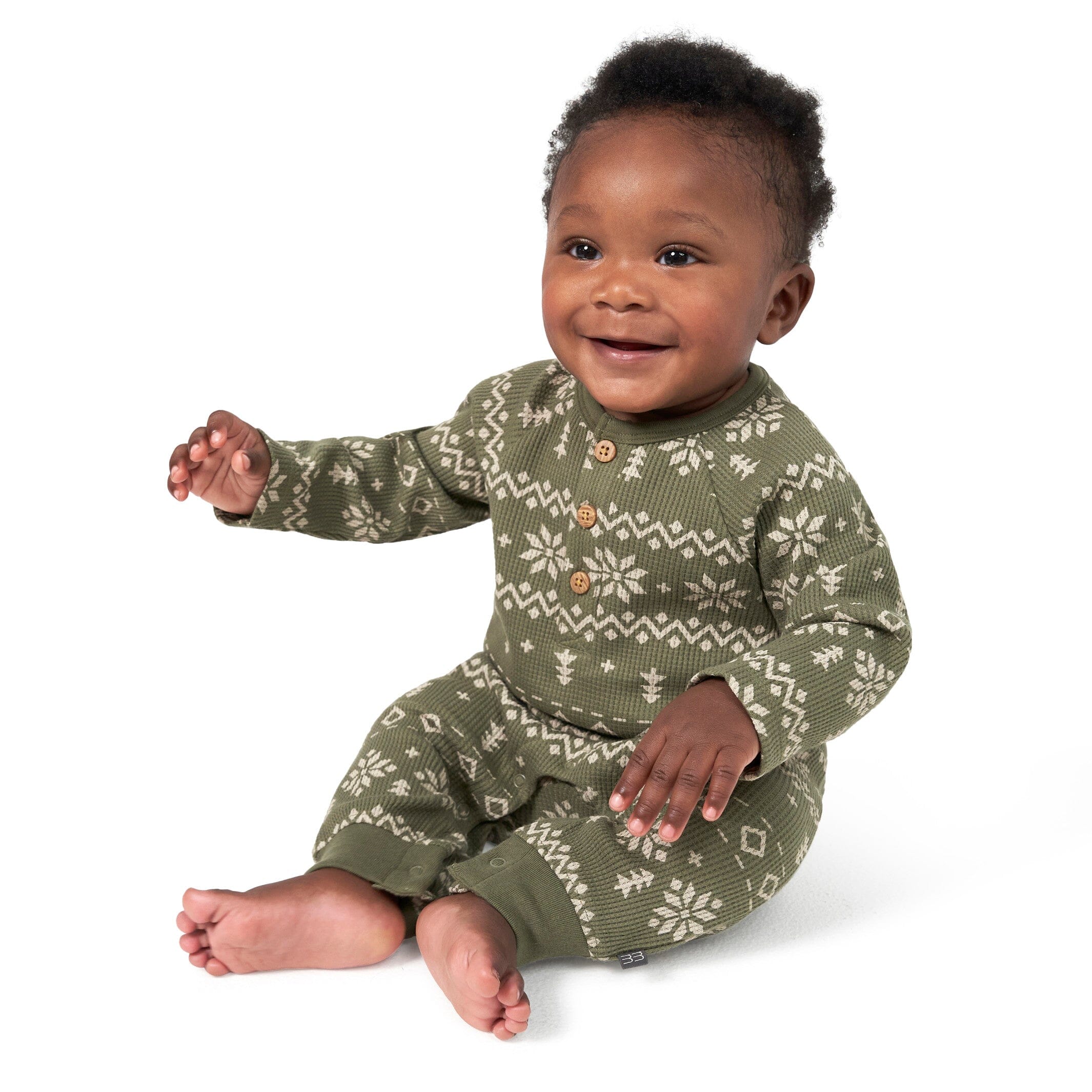 Baby Boys Green Fair Isle Waffle Romper - Image 2