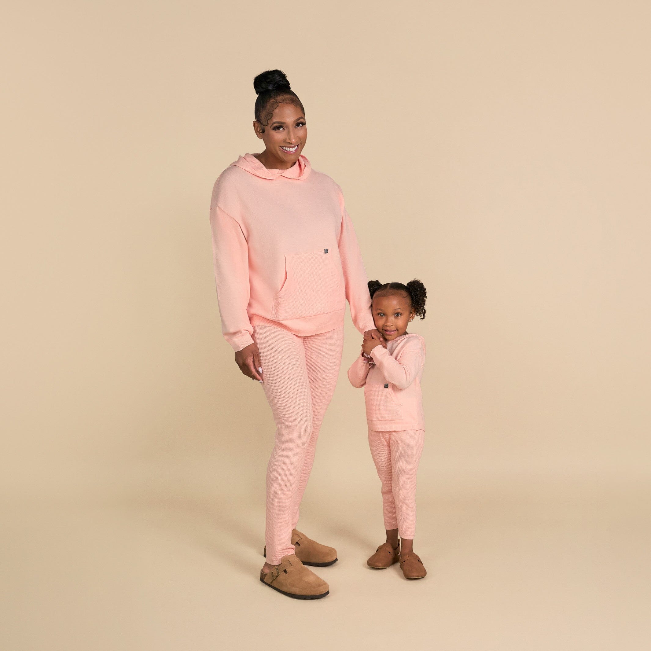 2-Piece Women's Pink Hooded Waffle Top and Legging Viscose Set - Image 2