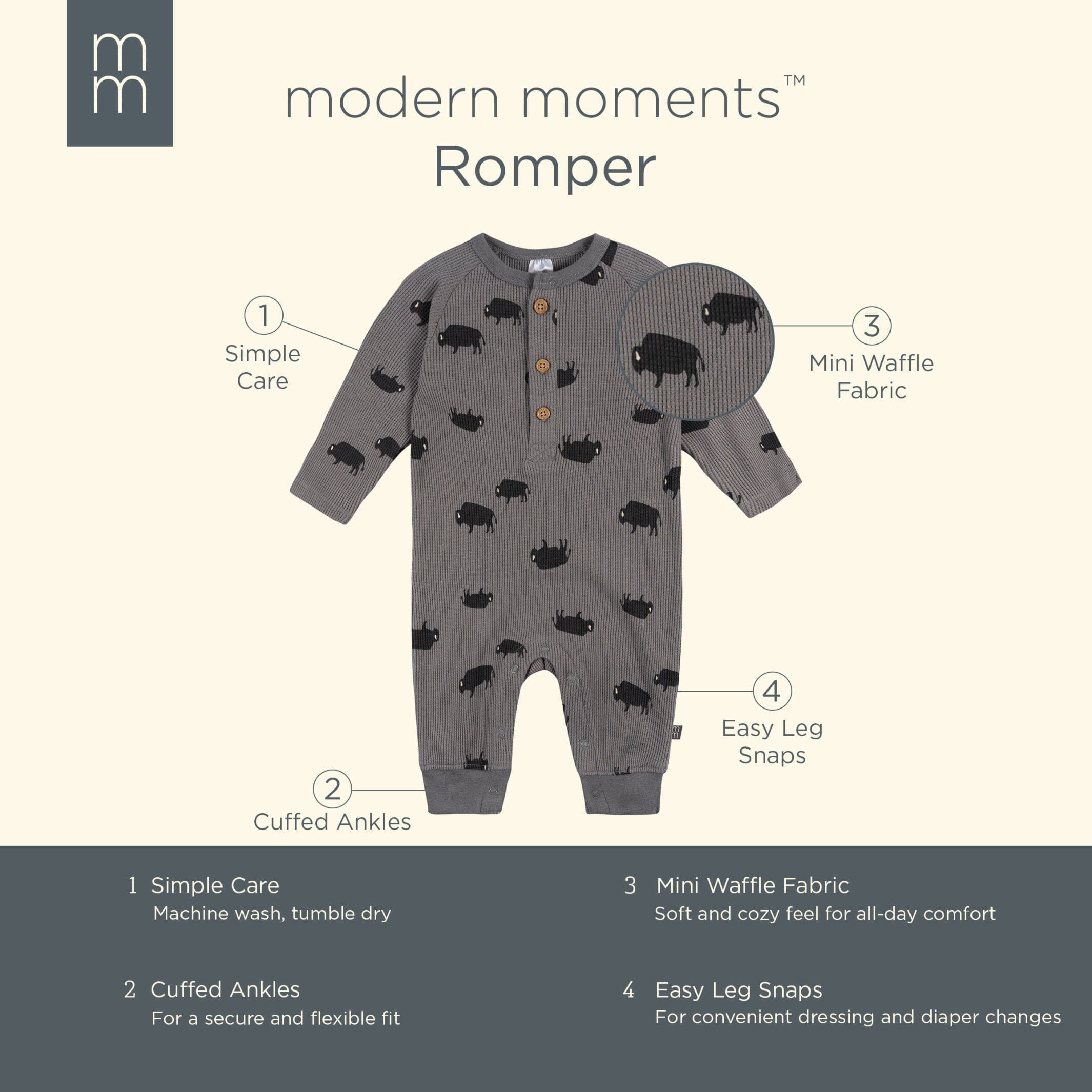 Baby Boys Buffalo Waffle Romper - Image 5