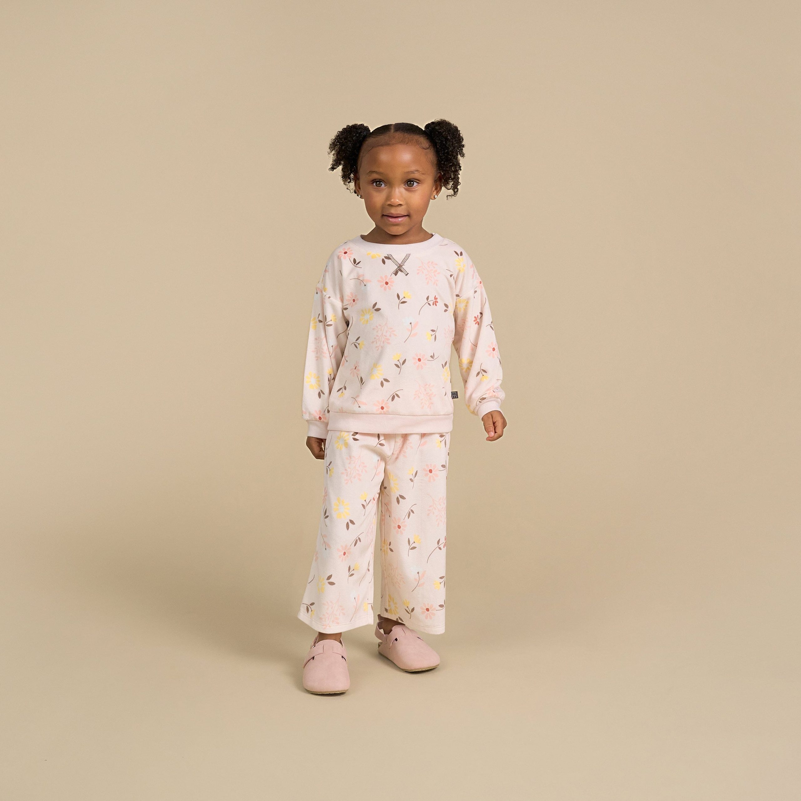 2-Piece Infant & Toddler Girls Light Pink Falling Flower Fleece Pajama Set - Image 2