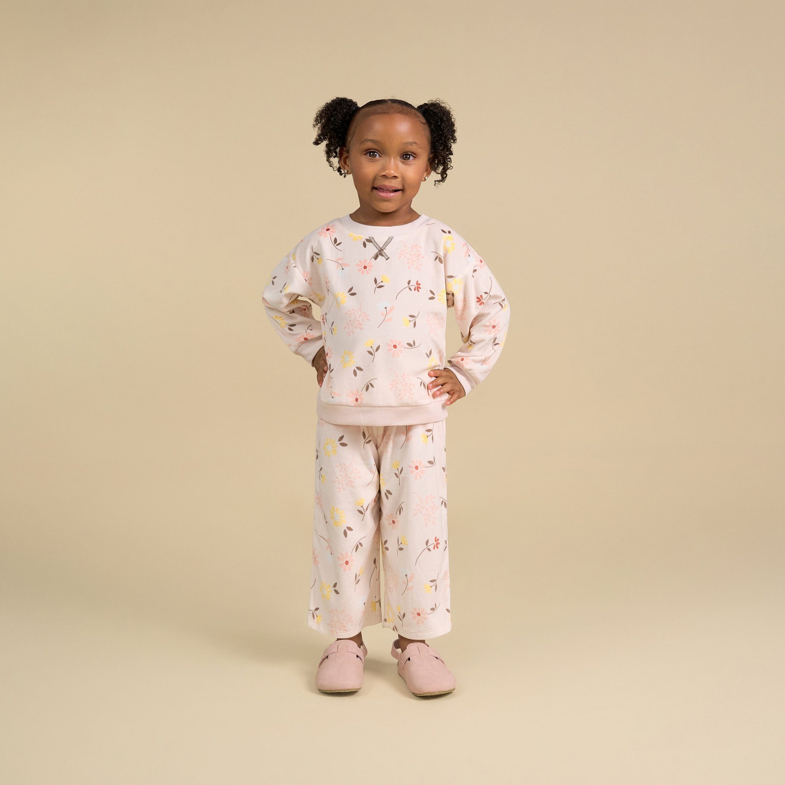 2-Piece Infant & Toddler Girls Light Pink Falling Flower Fleece Pajama Set - Image 3