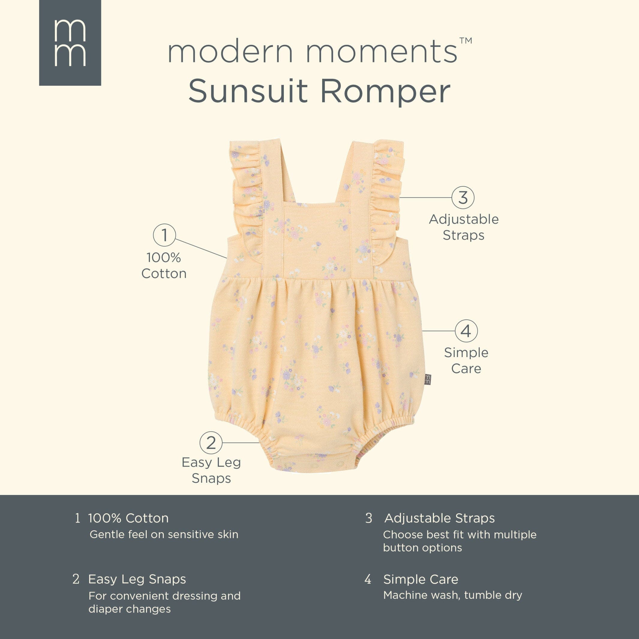 Baby Girls Yellow Floral Romper - Image 6