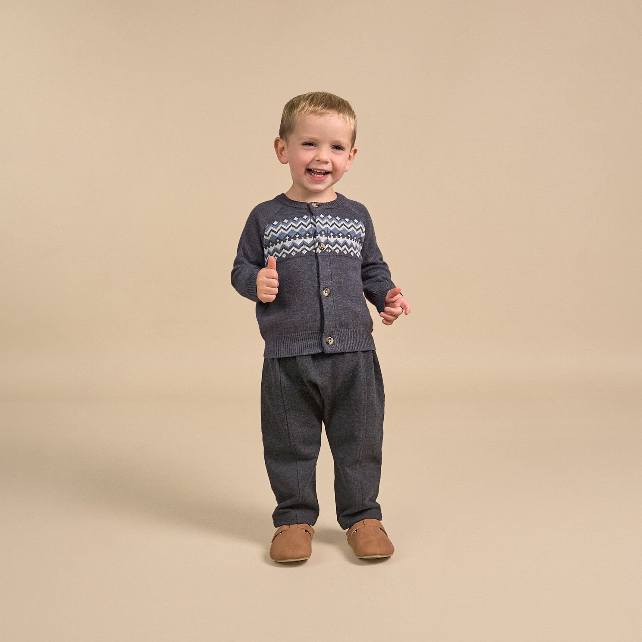 Baby Boys Dark Grey Heather Fair Isle Viscose Sweater - Image 2