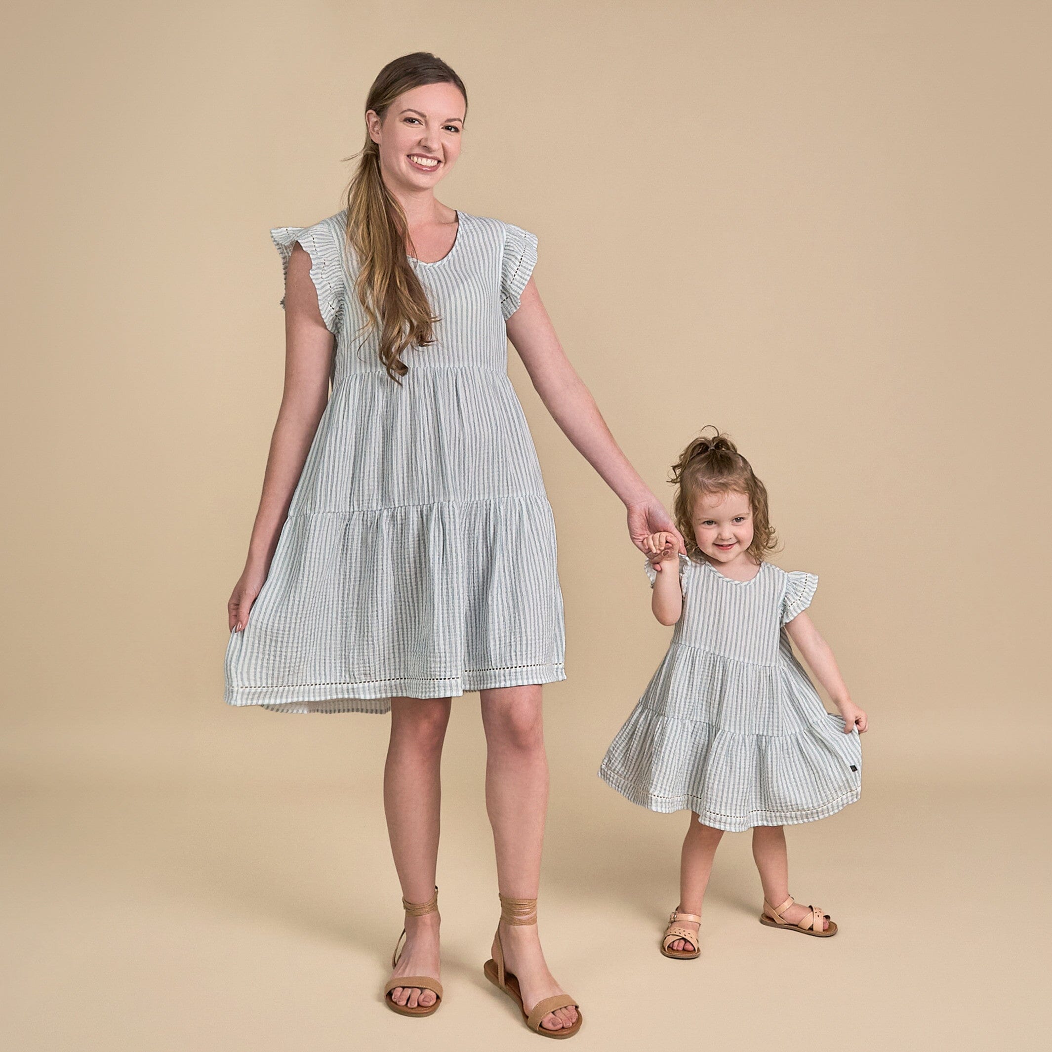 Womens Teal Stripe Gauze Dress - Image 2