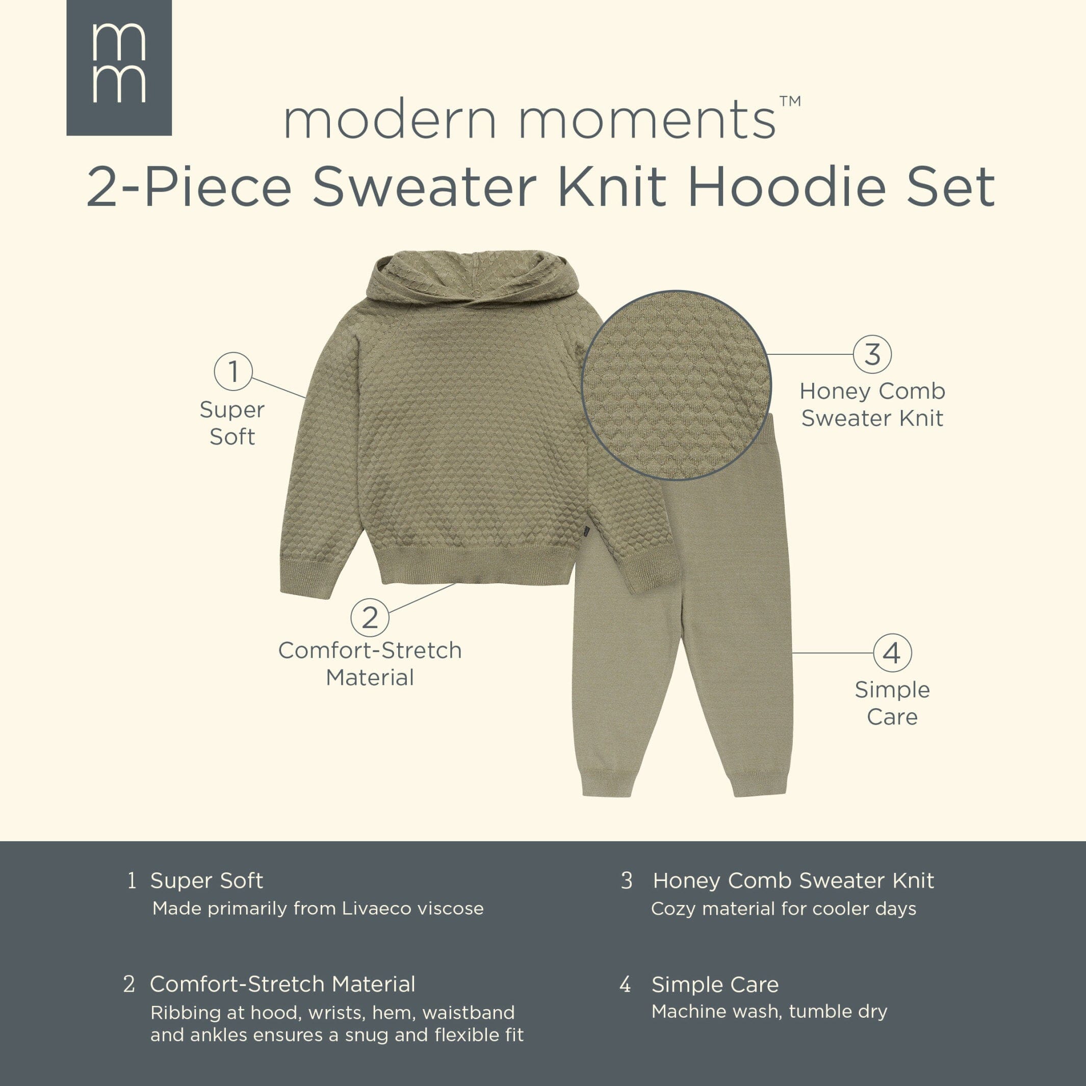 2-Piece Infant & Toddler Girls Medium Green Viscose Sweater Knit Hoodie Set - Image 9