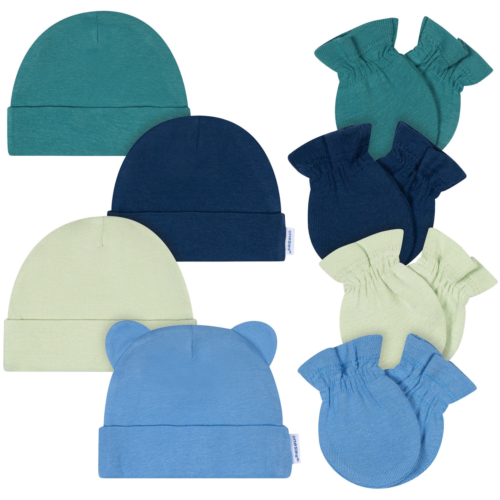 8-Piece Baby Boys Blue Cap & Mitten Set