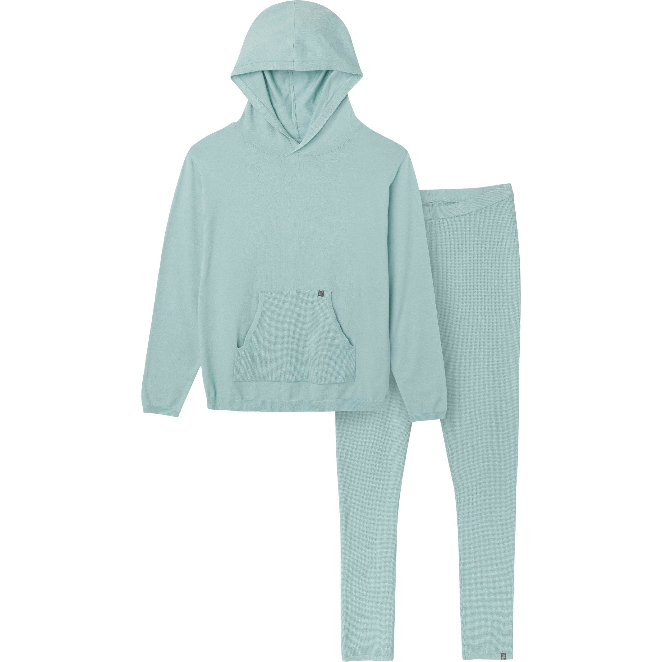 2-Piece Women's Medium Sky Hooded Waffle Top and Legging Viscose Set