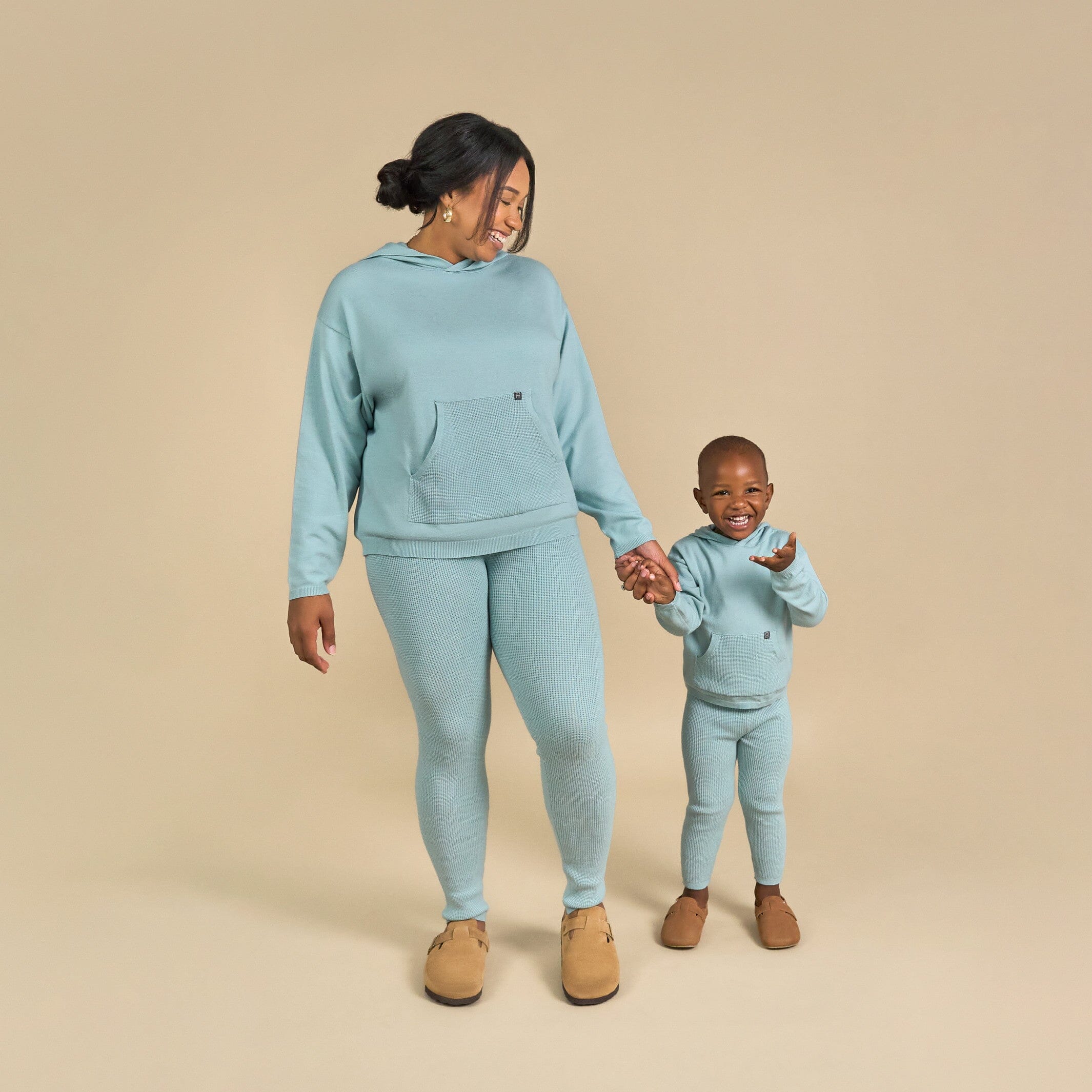 2-Piece Women's Medium Sky Hooded Waffle Top and Legging Viscose Set - Image 3