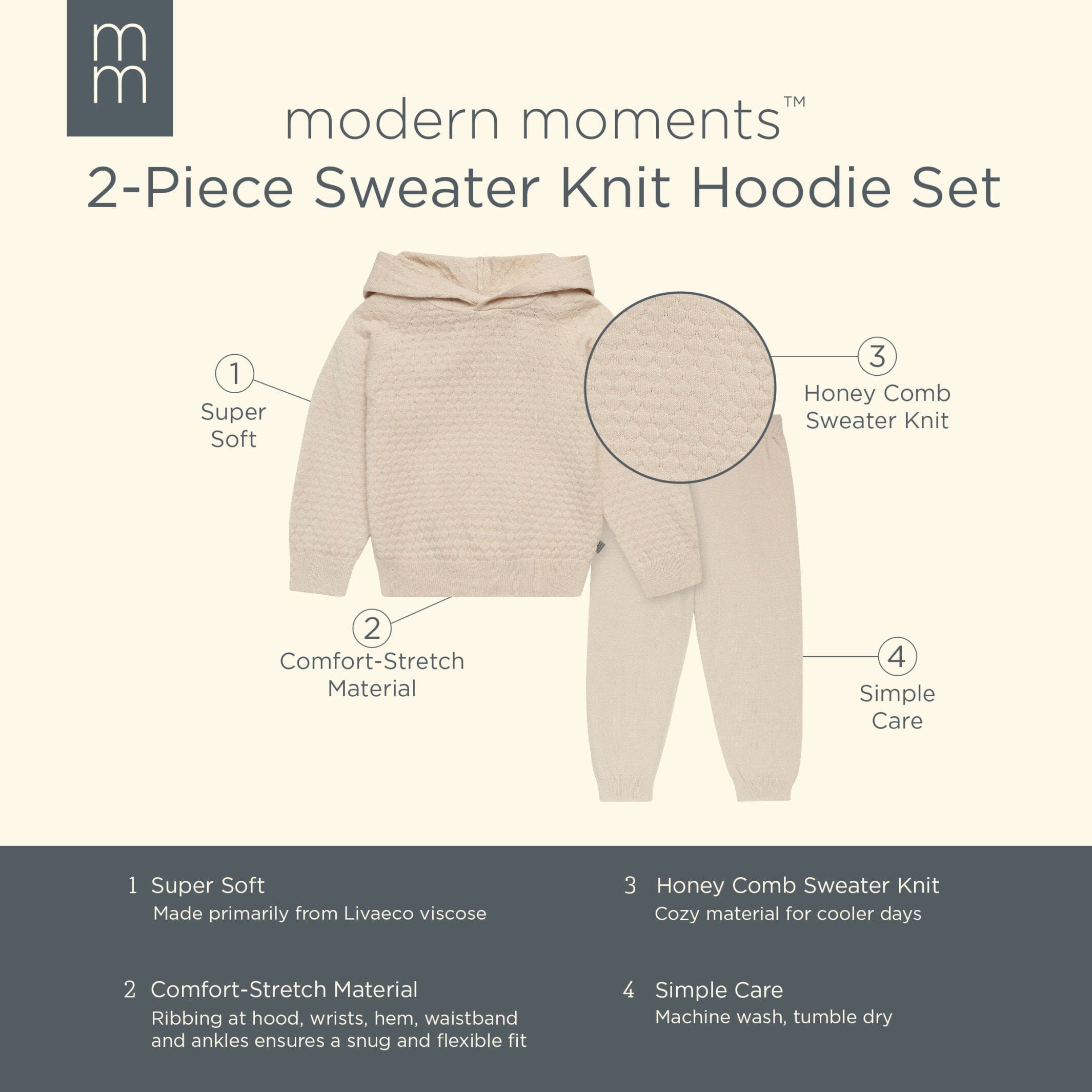 2-Piece Infant & Toddler Girls Oatmeal Heather Viscose Sweater Knit Hoodie Set - Image 6