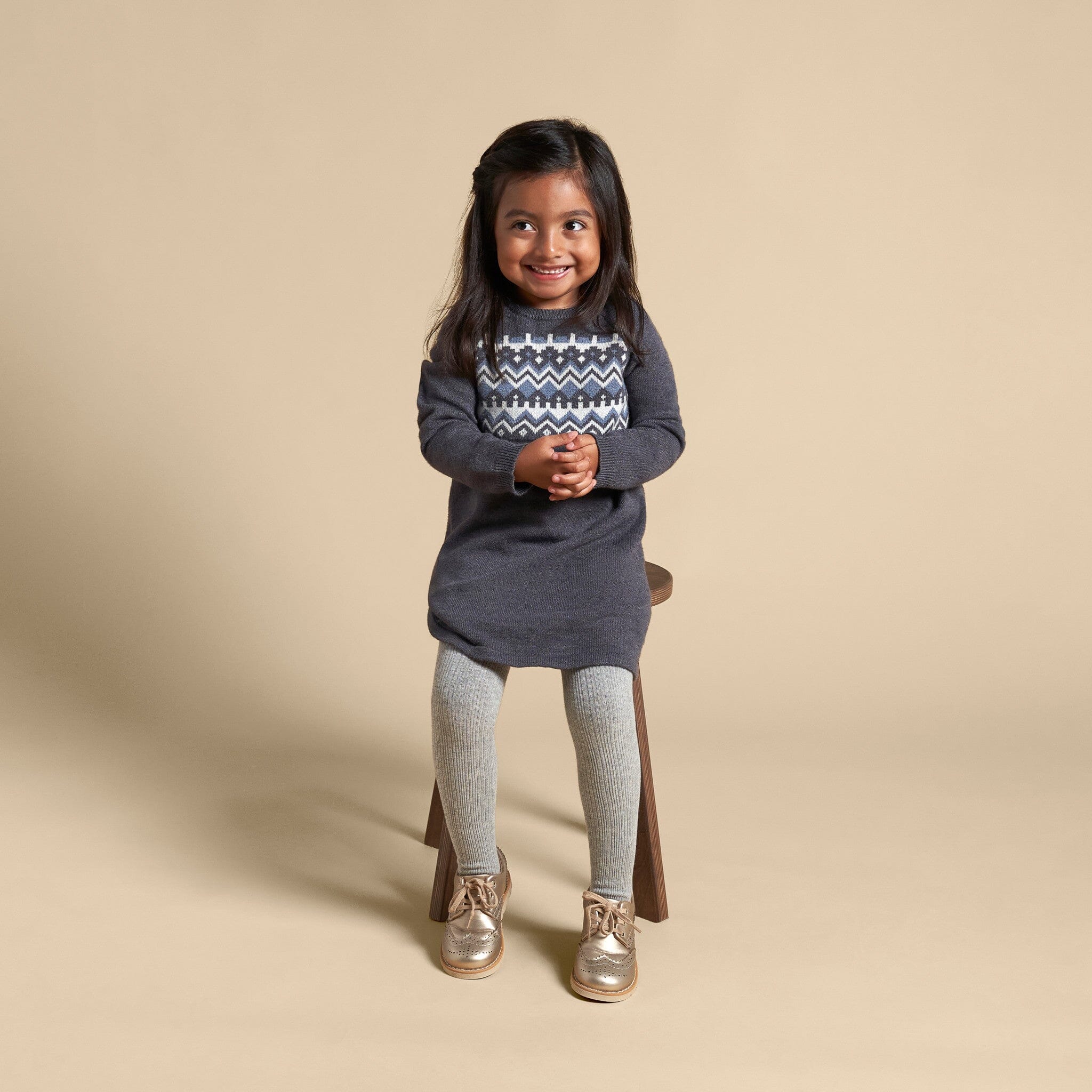 Toddler Girls Dark Grey Heather Fair Isle Viscose Sweater Dress - Image 3