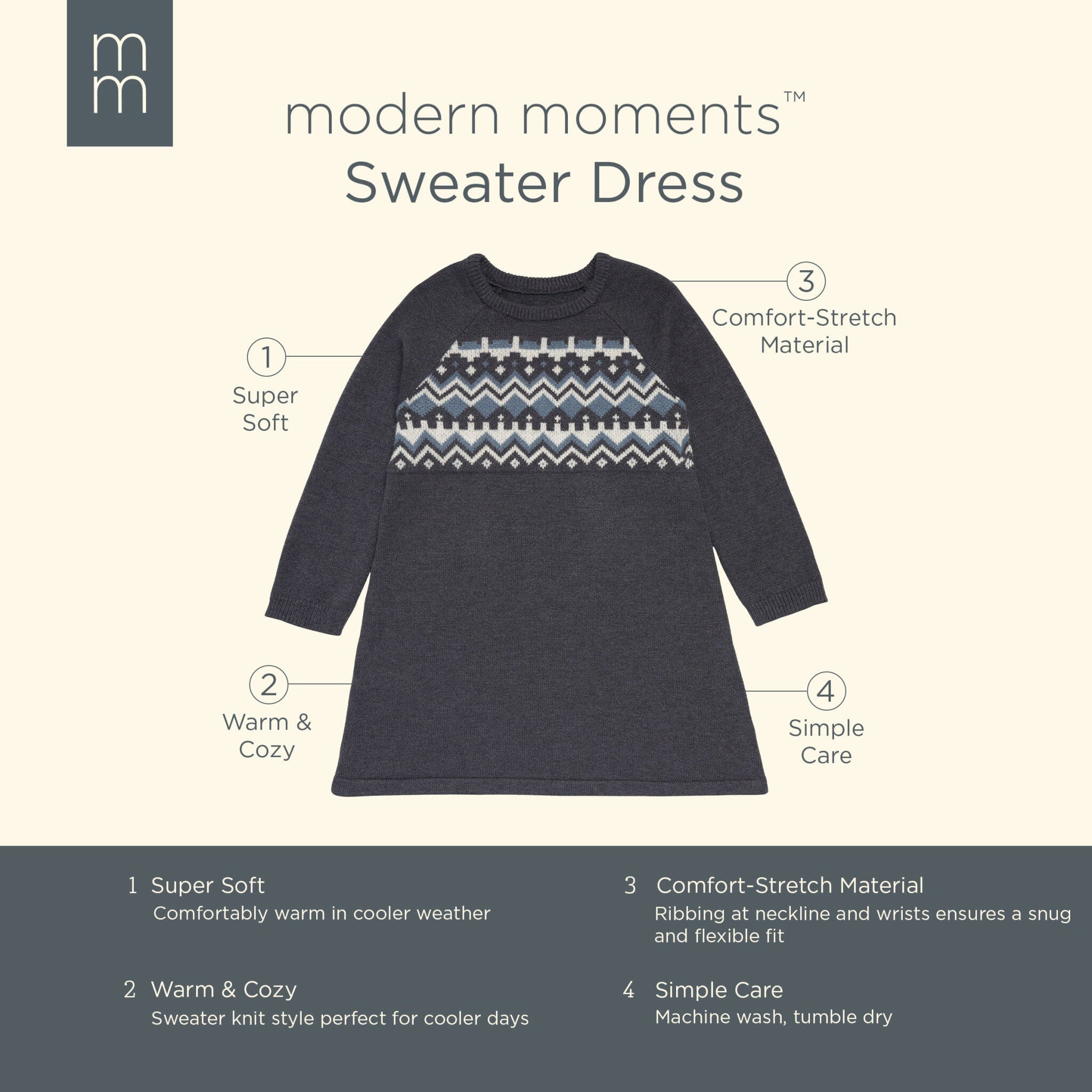 Toddler Girls Dark Grey Heather Fair Isle Viscose Sweater Dress - Image 7