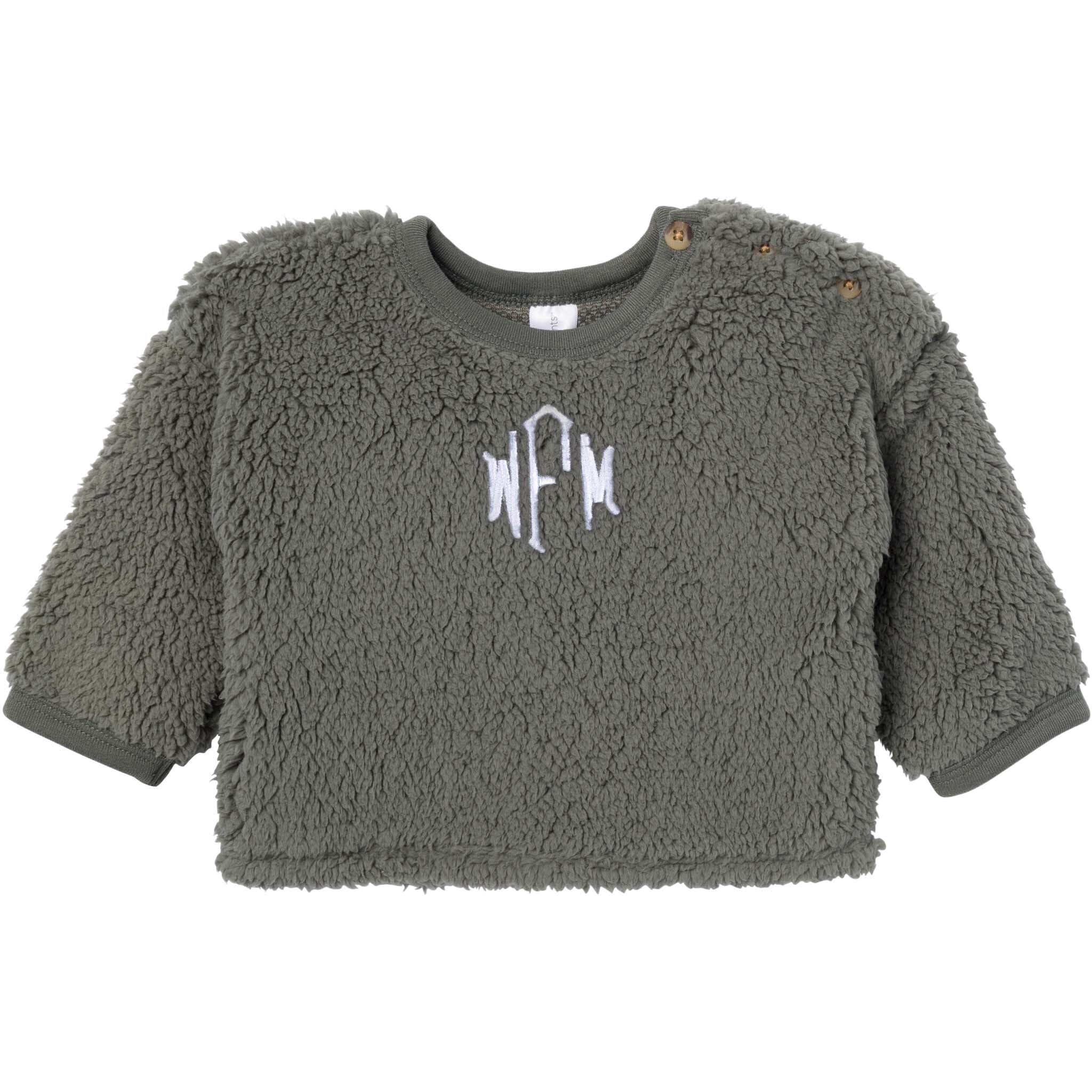Embroidered 2-Piece Baby Boys Dark Green Sherpa Drop Shoulder Top & Pants - Image 3
