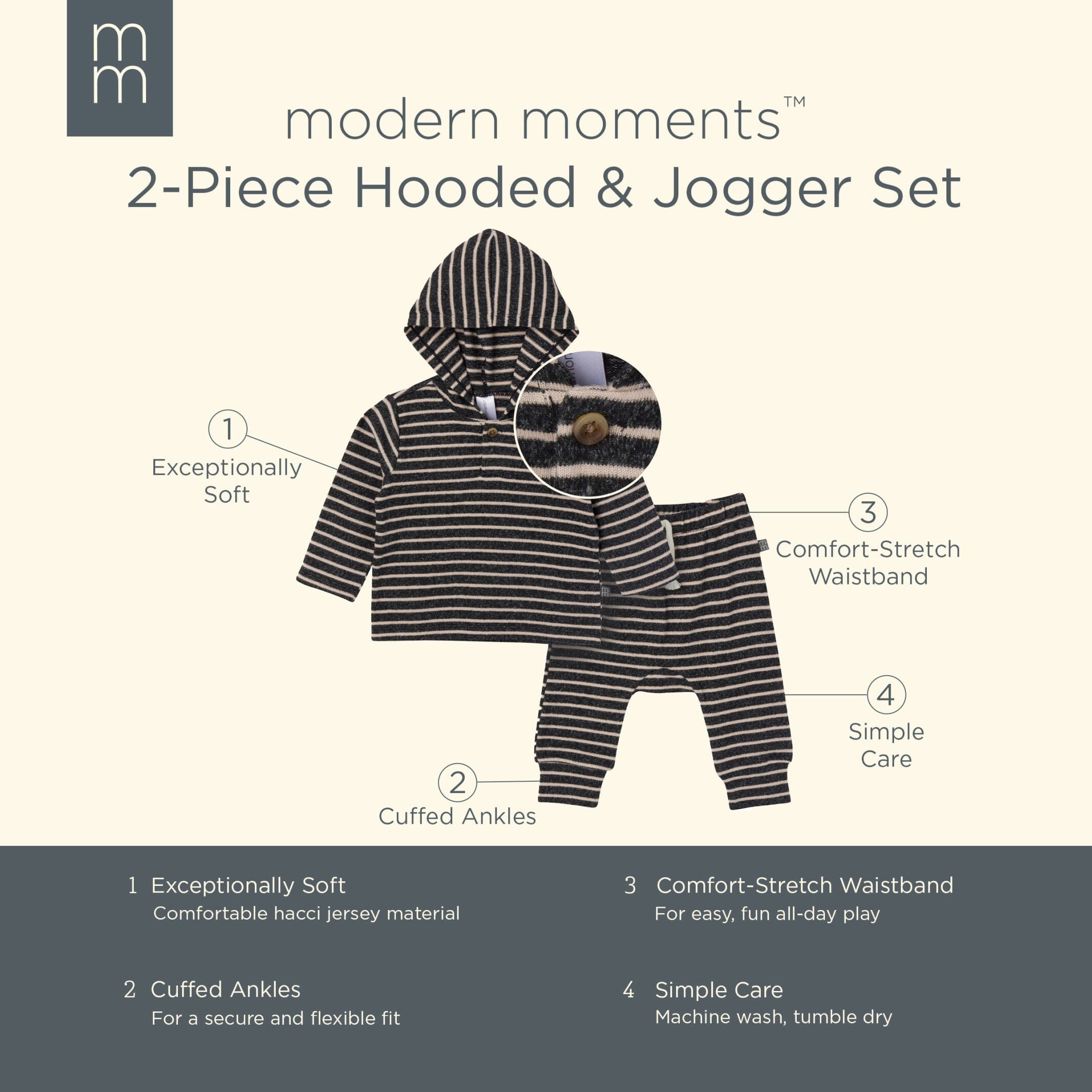 2-Piece Baby Boys Dark Grey Heather Stripe Hacci Hoodie and Jogger Pants Set - Image 7