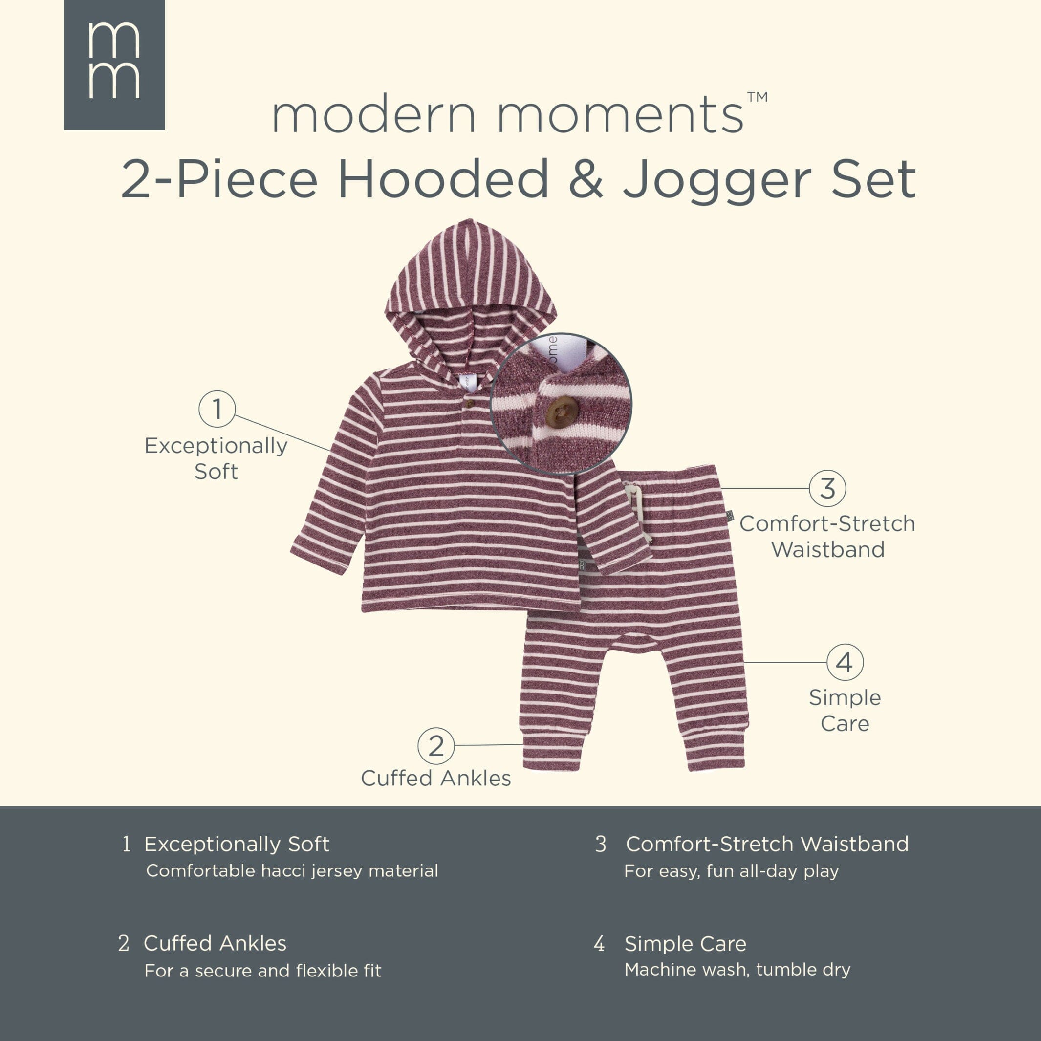 2-Piece Baby Girls Rose Hooded Brushed Hacci Set - Image 6