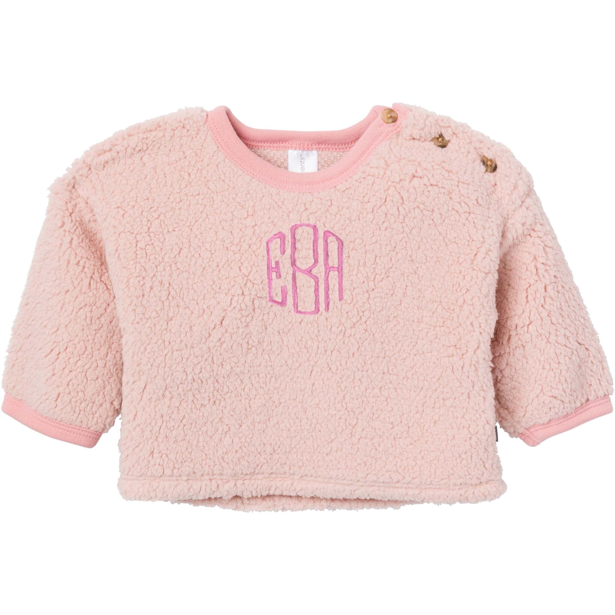 Embroidered 2-Piece Baby Girls Light Pink Sherpa Drop Shoulder Top & Pants - Image 2