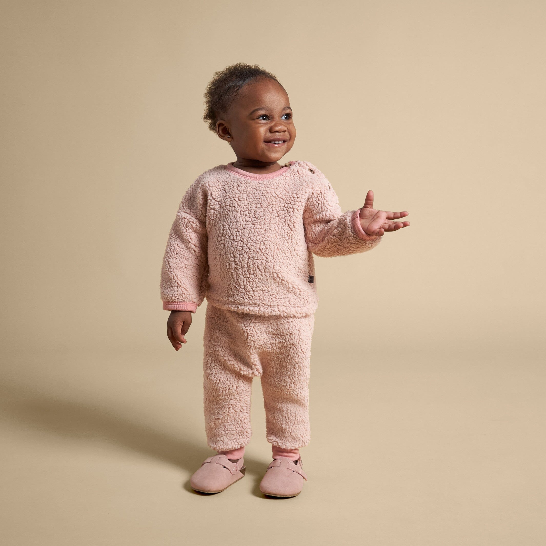 Embroidered 2-Piece Baby Girls Light Pink Sherpa Drop Shoulder Top & Pants - Image 5