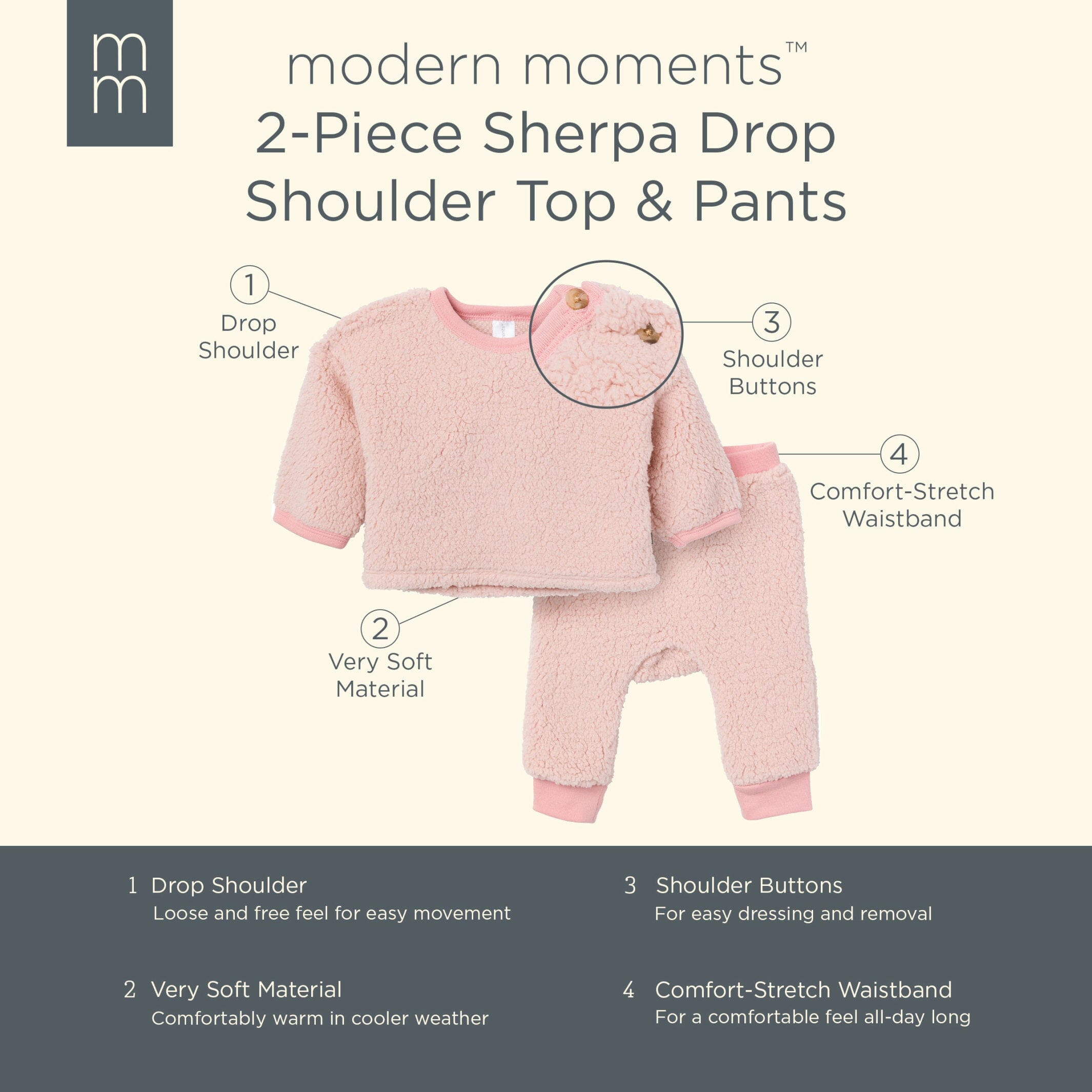 Embroidered 2-Piece Baby Girls Light Pink Sherpa Drop Shoulder Top & Pants - Image 9