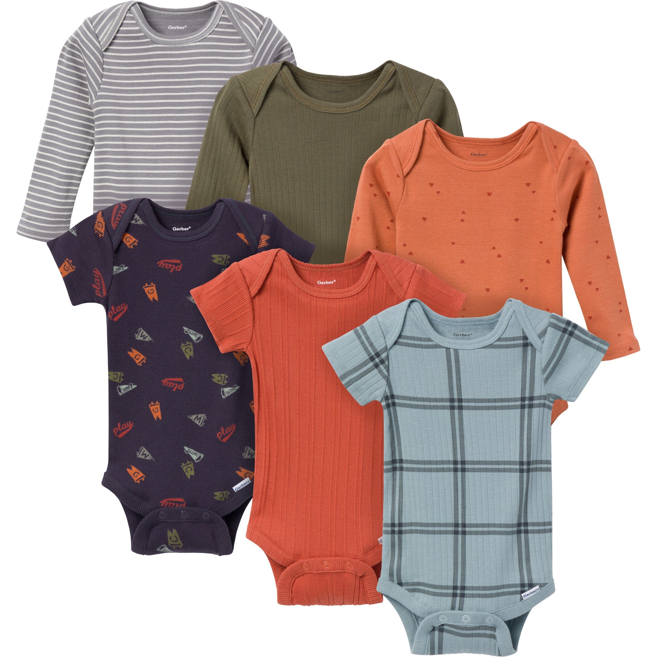 6-Pack Baby Boys Blue Plaid Bodysuits