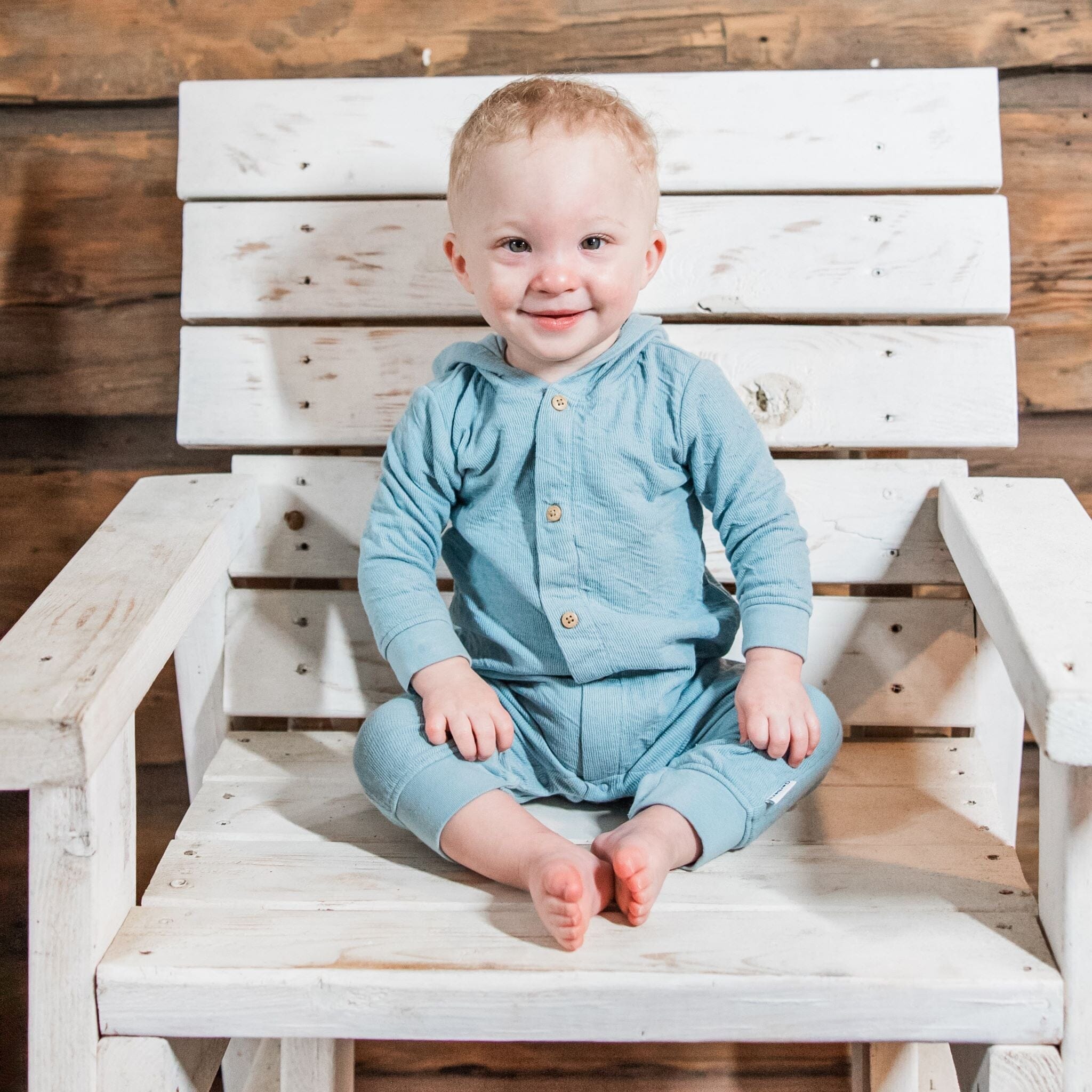 Baby Boys Blue Hooded Romper - Image 2