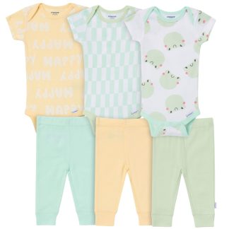 6-Piece Baby Neutral Frogs Bodysuit & Active Pant Set