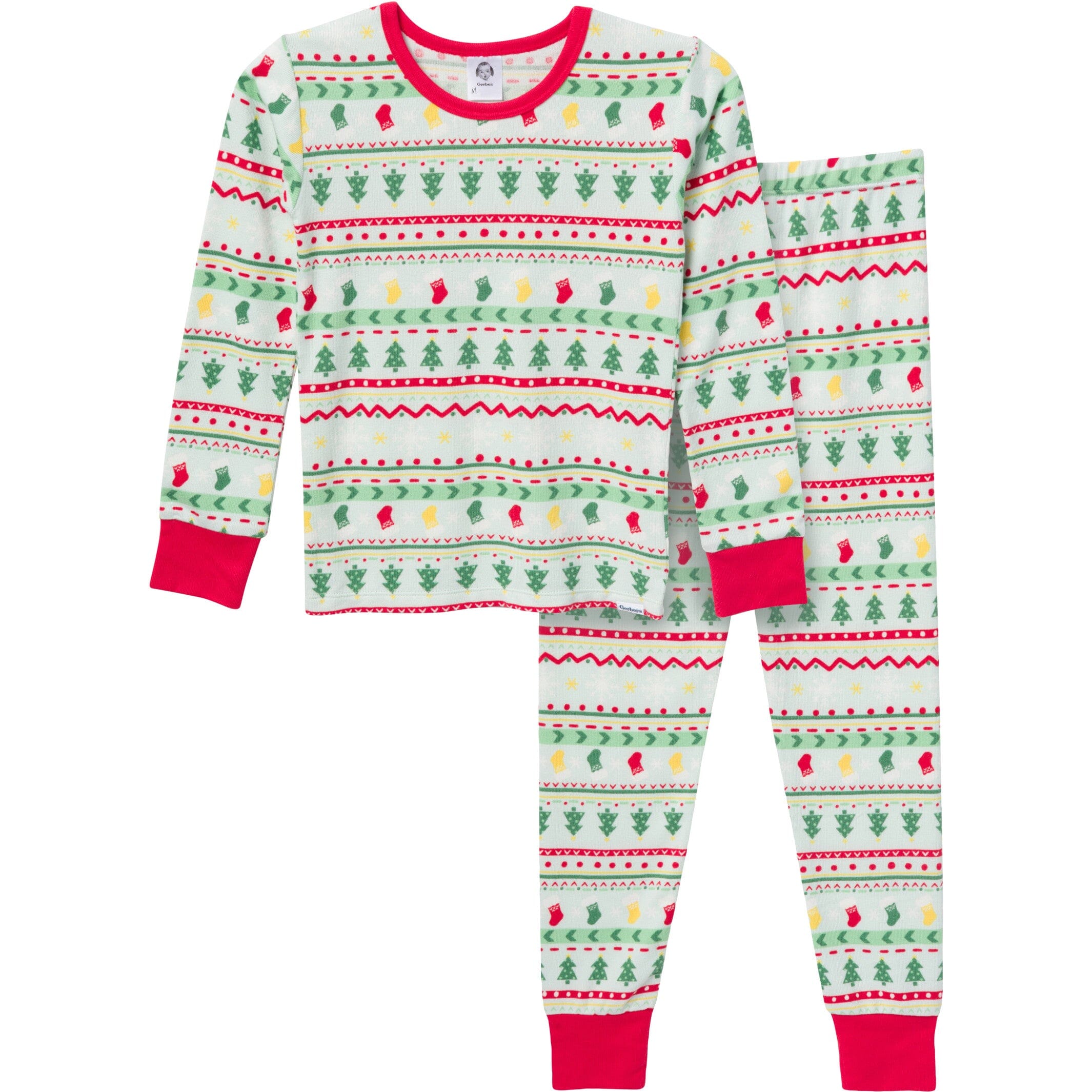 2-Piece Big Kids Neutral Oh What Fun Fair Isle Hacci Snug Fit Pajama Set - Image 5