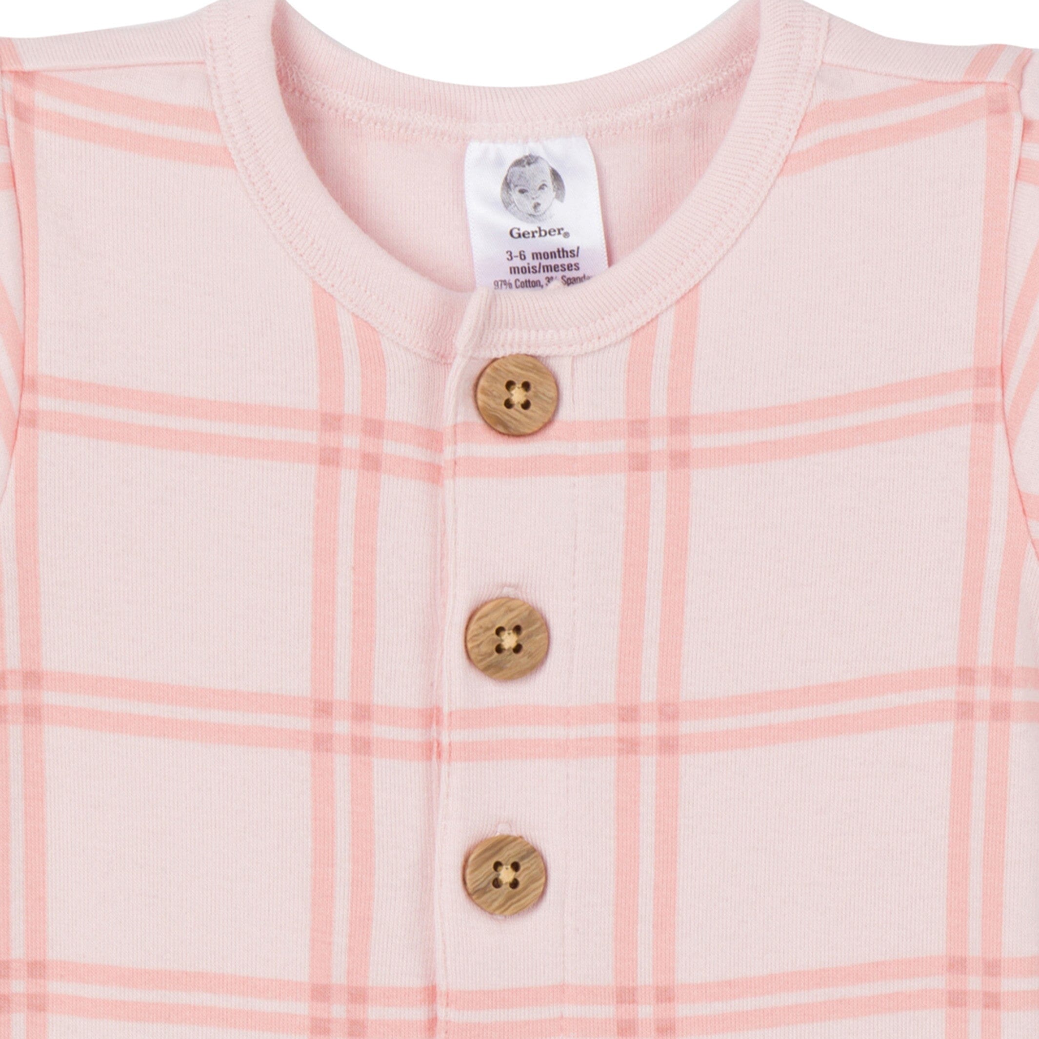 2-Pack Baby Girls Pink Plaid & Green Rompers - Image 6